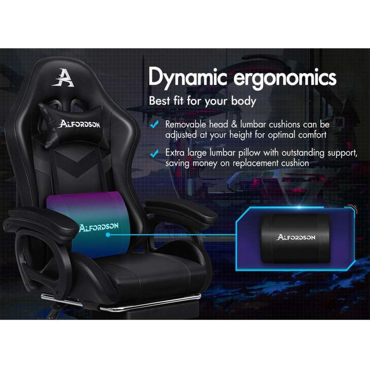 Alfordson LED Gaming Office Chair 8 Point Massage Black Woolworths