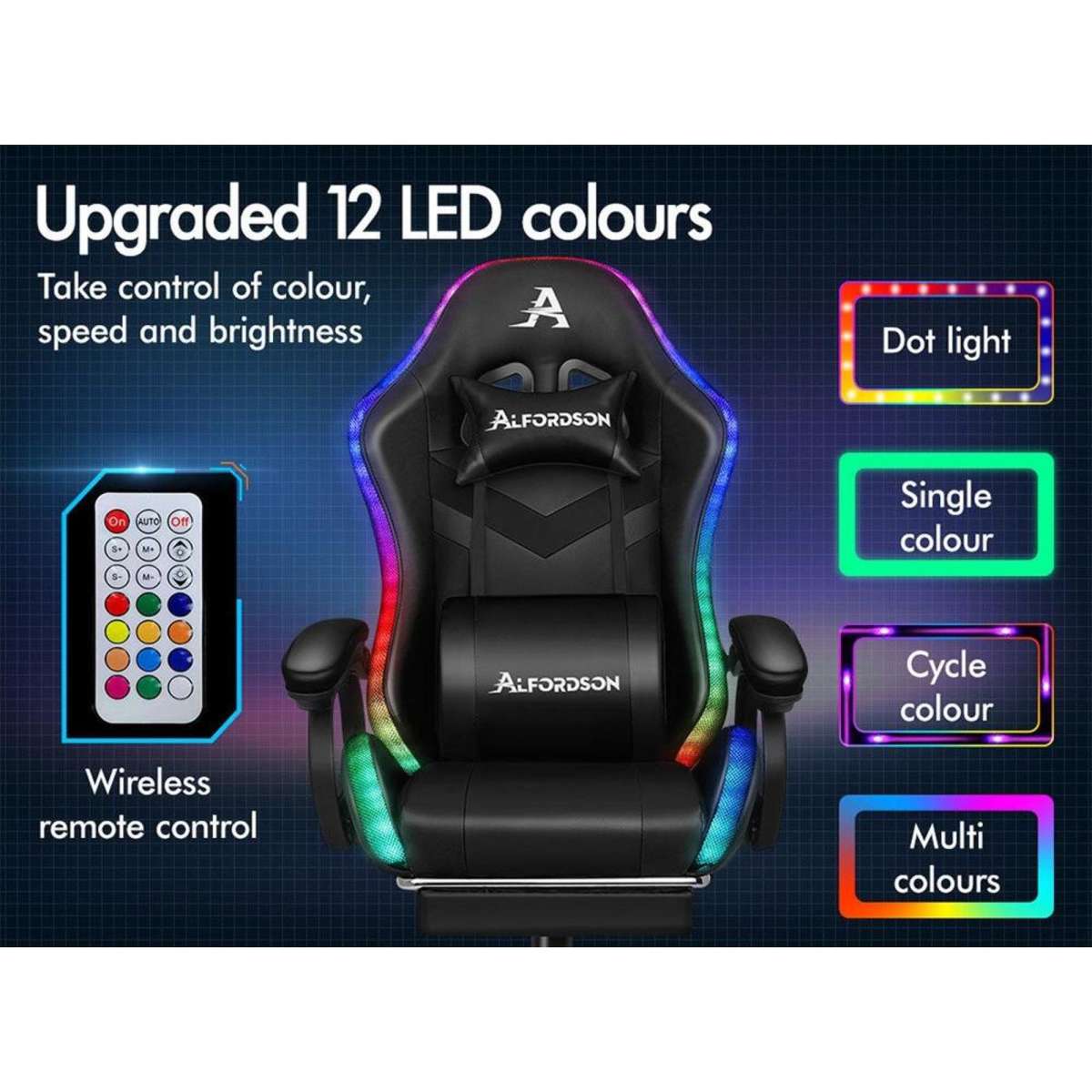 Alfordson LED Gaming Office Chair 8 Point Massage Black Woolworths