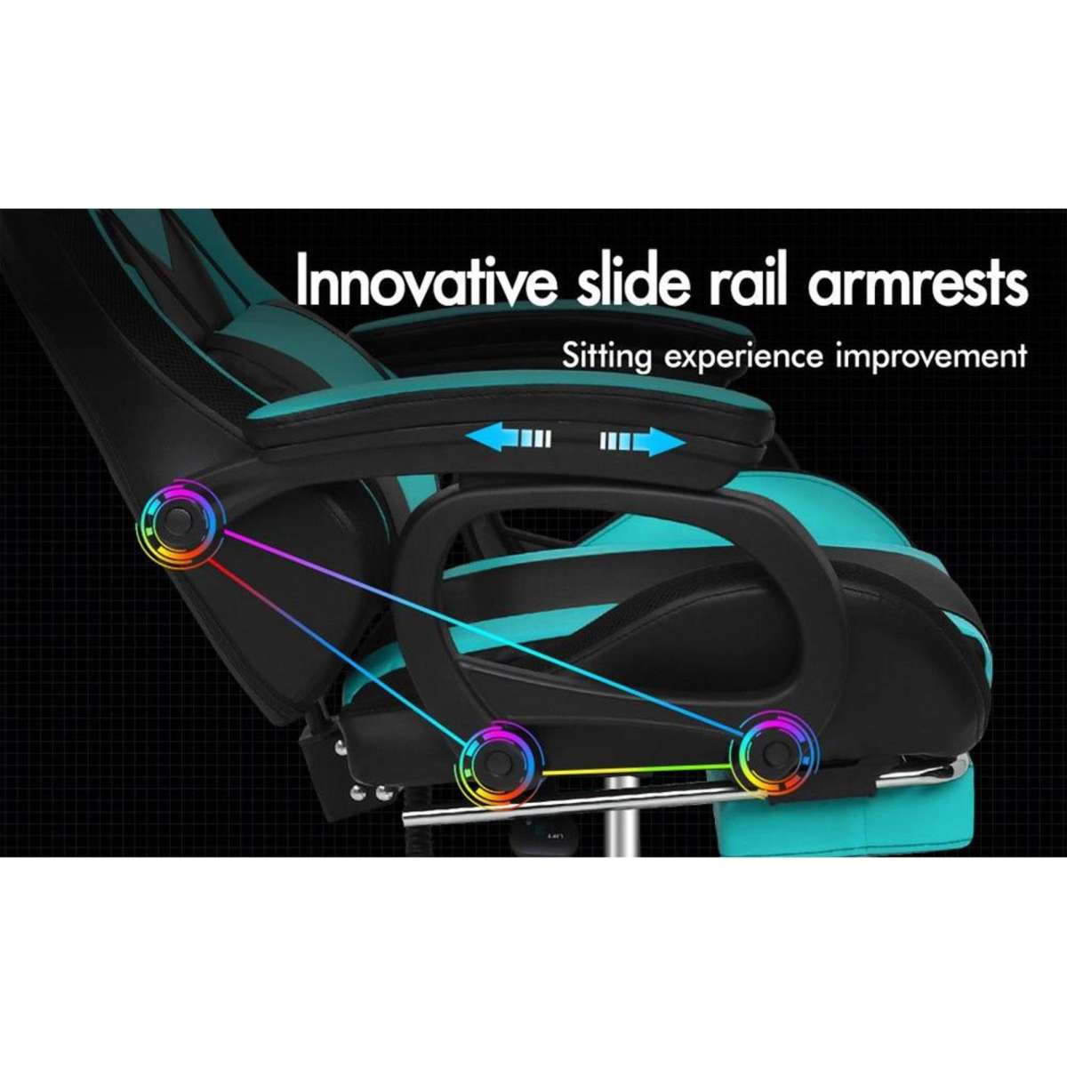 Alfordson LED Gaming Office Chair 8 Point Massage Black Cyan Woolworths