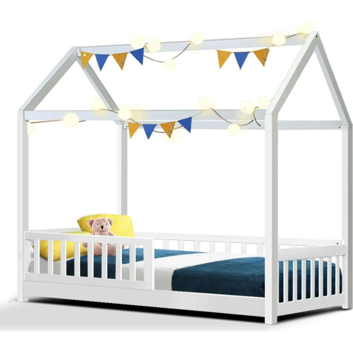 Artiss Bed Frame Wooden Kids House Frame White ROCK Woolworths