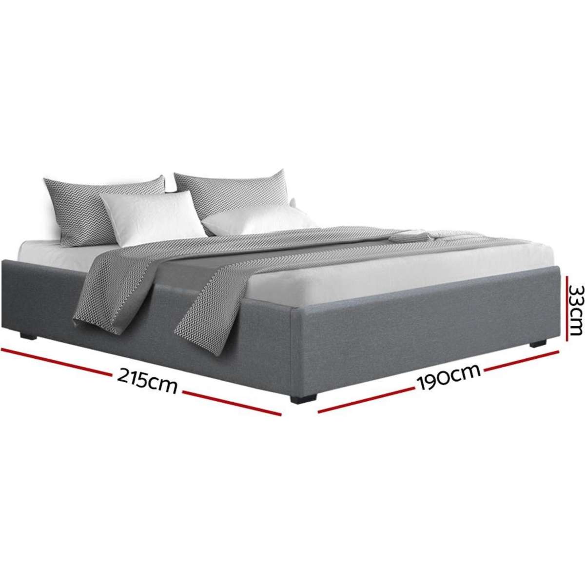 Artiss Bed Frame King Size Gas Lift Base Grey TOKI Woolworths