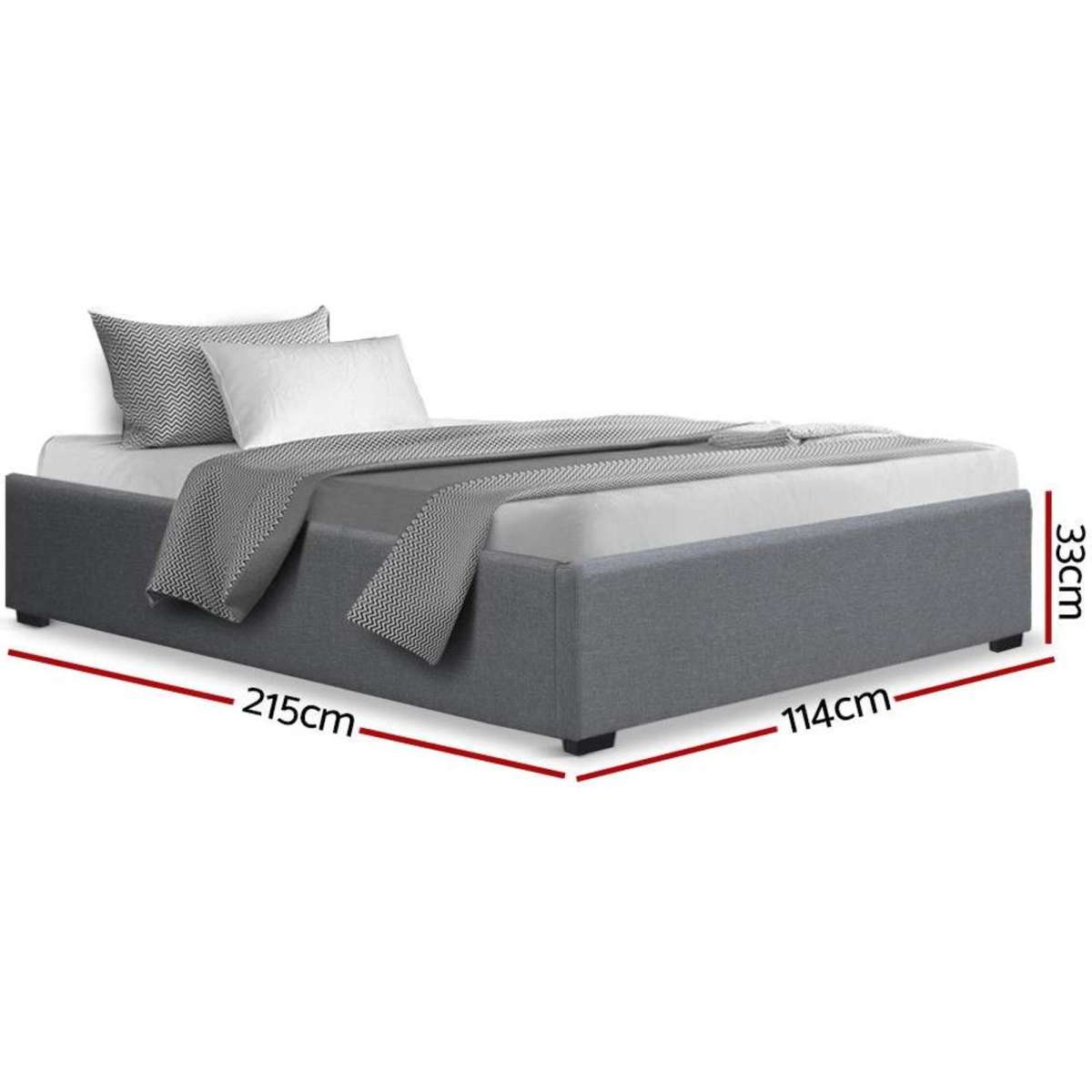 Artiss Bed Frame King Single Size Gas Lift Base Grey TOKI Woolworths
