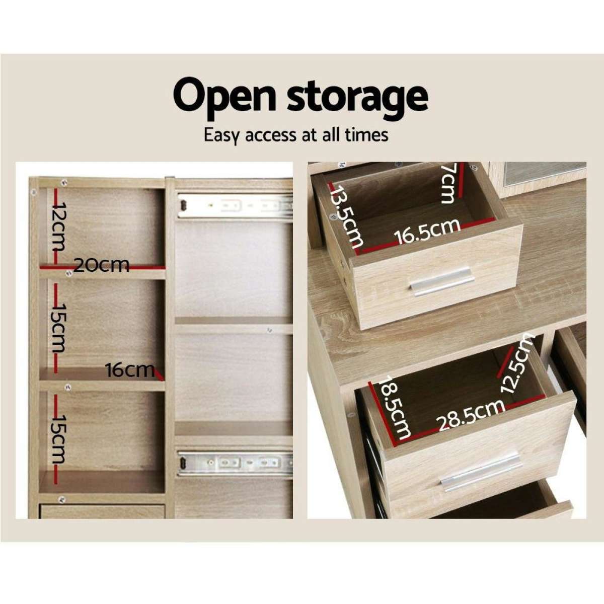 Artiss Dressing Table Stool Set Slide Mirror Makeup Vanity Drawers Oak