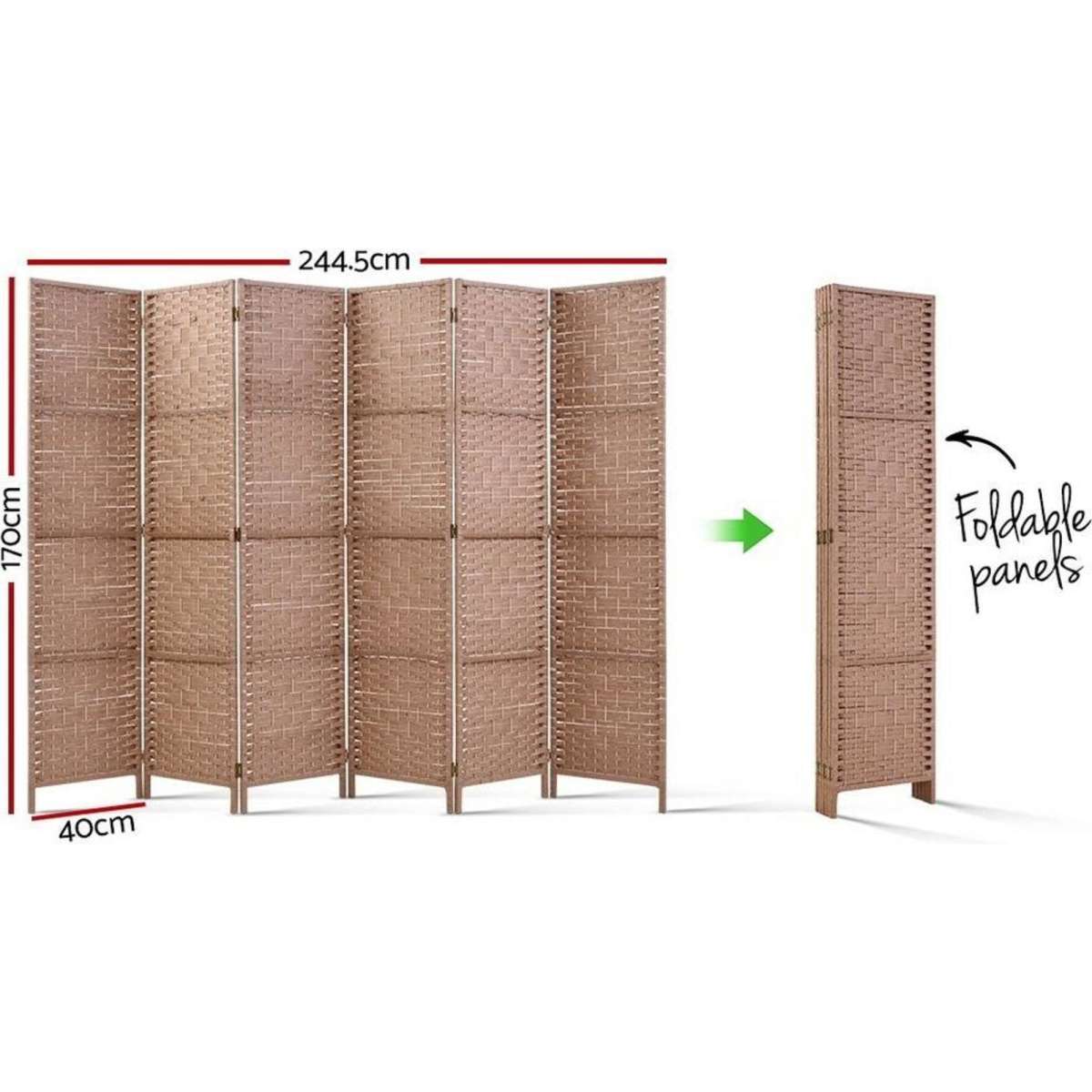 Artiss 6 Panel Room Divider Screen 245x170cm Woven Natural | Woolworths