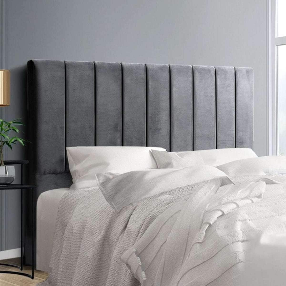 Artiss Bed Head Double Size Velvet VELA Grey Woolworths