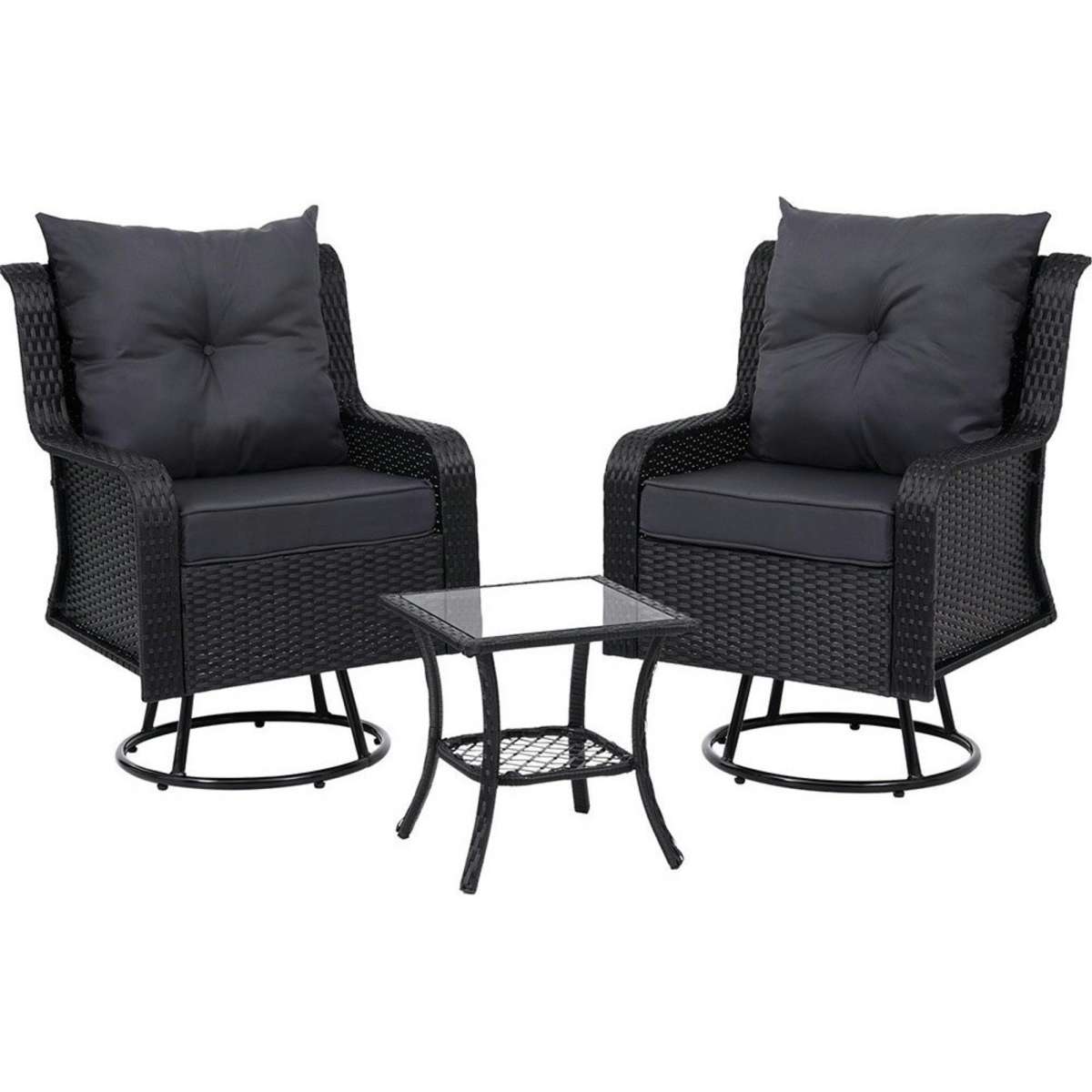 Gardeon 3PC Outdoor Furniture Bistro Set Lounge Wicker Swivel Chairs