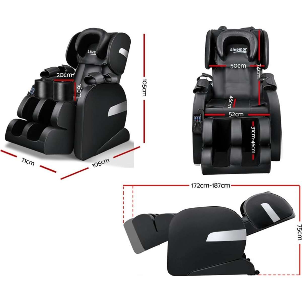 Livemor Electric Massage Chair Full Body Shiatsu Recliner Zero Gravity