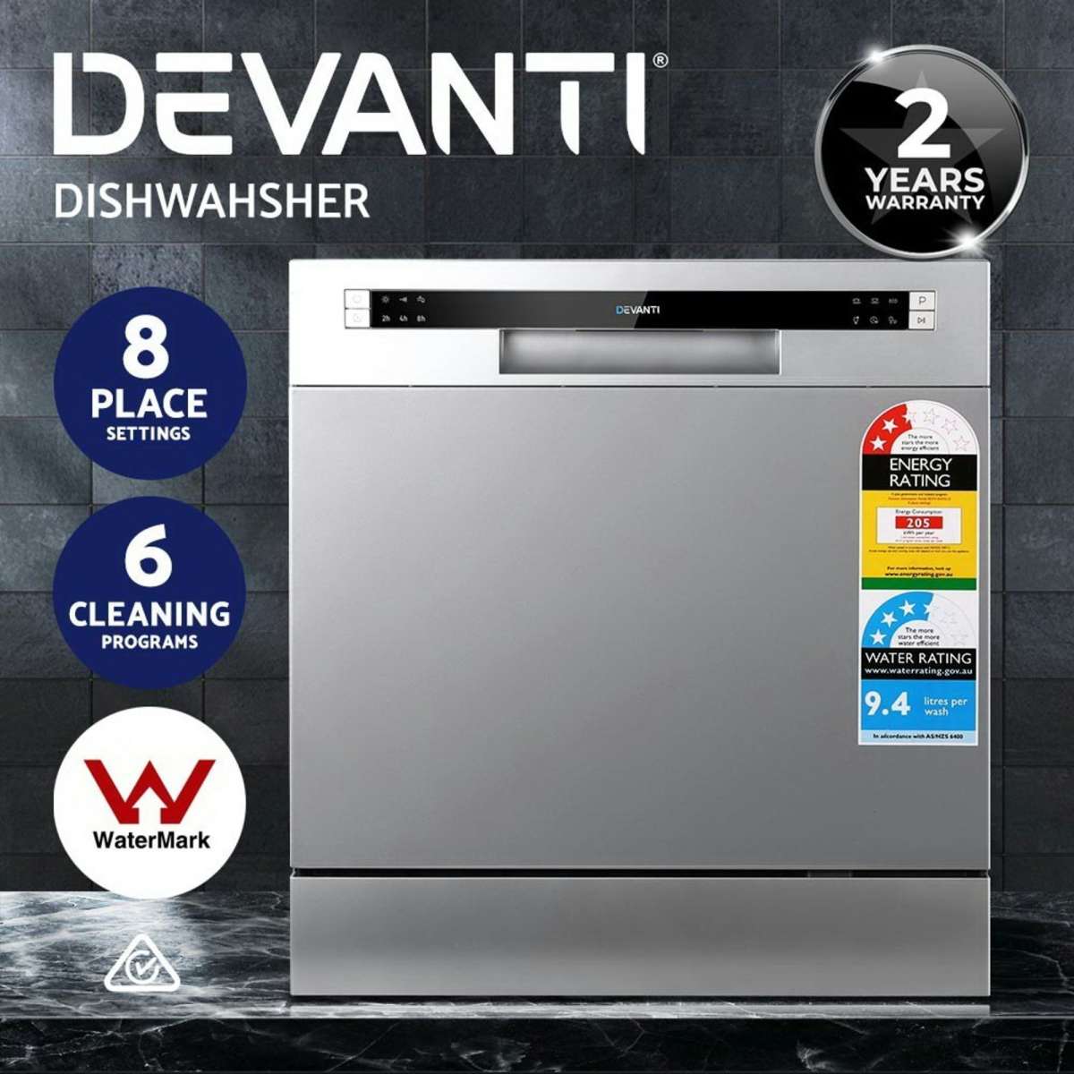 Devanti 8 Place Settings Benchtop Dishwasher Sliver Woolworths