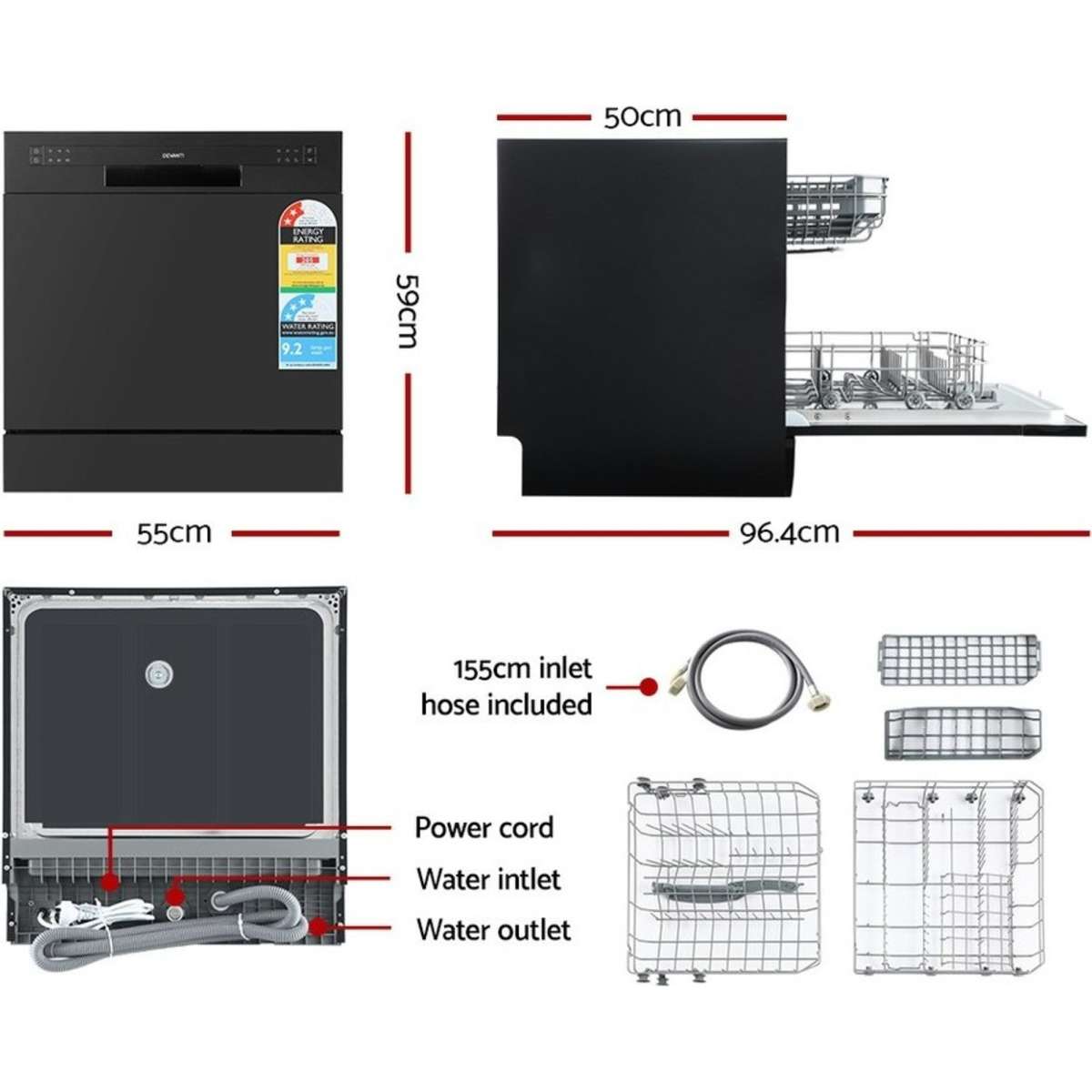 Devanti 8 Place Settings Benchtop Dishwasher Black Woolworths