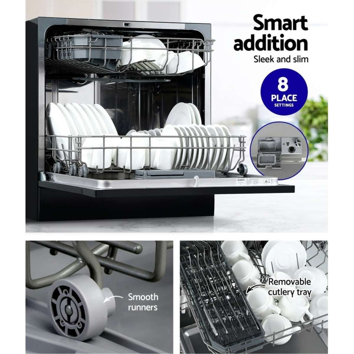 Devanti 8 Place Settings Benchtop Dishwasher Black 