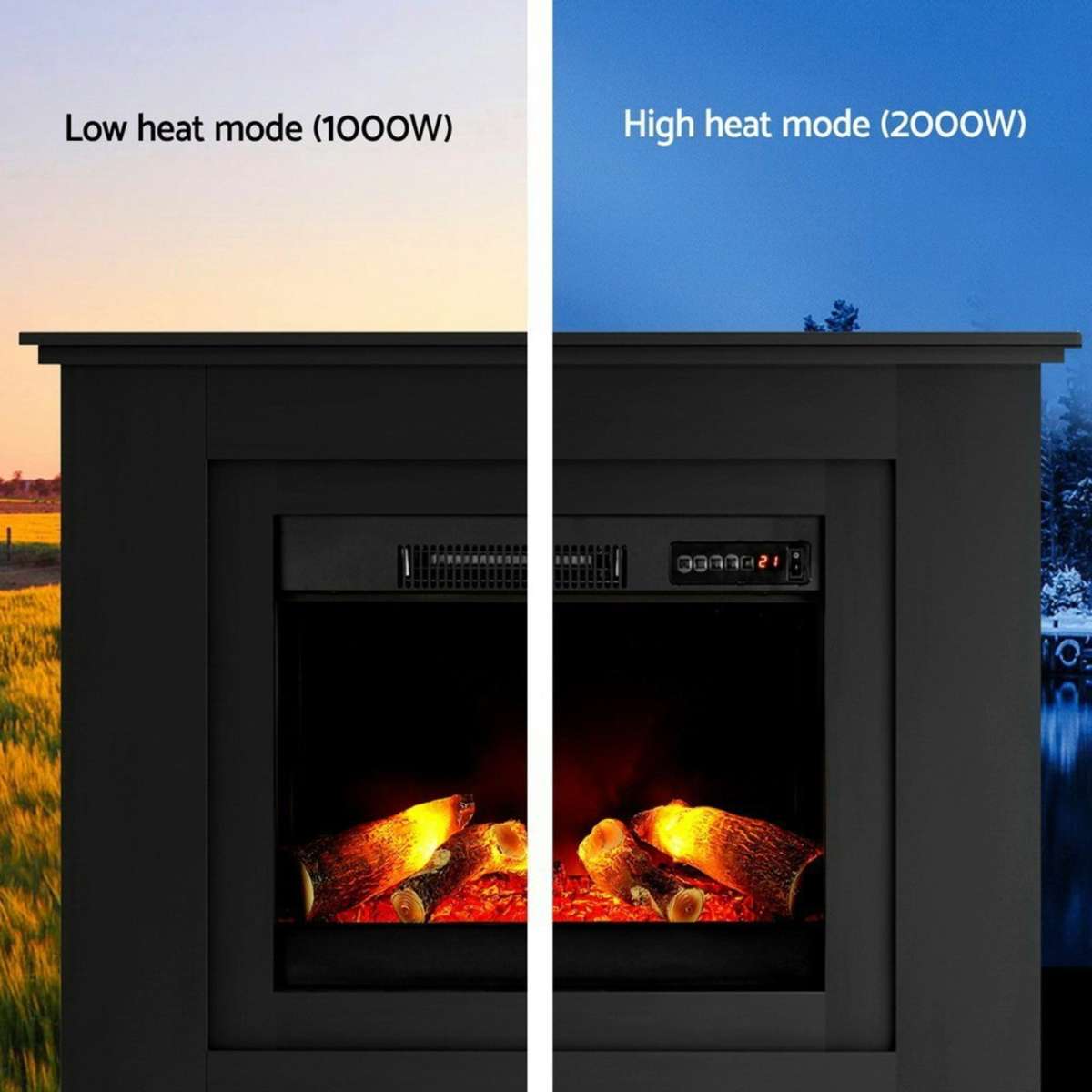 Devanti Electric Fireplace Fire Heater 2000W Black | Woolworths