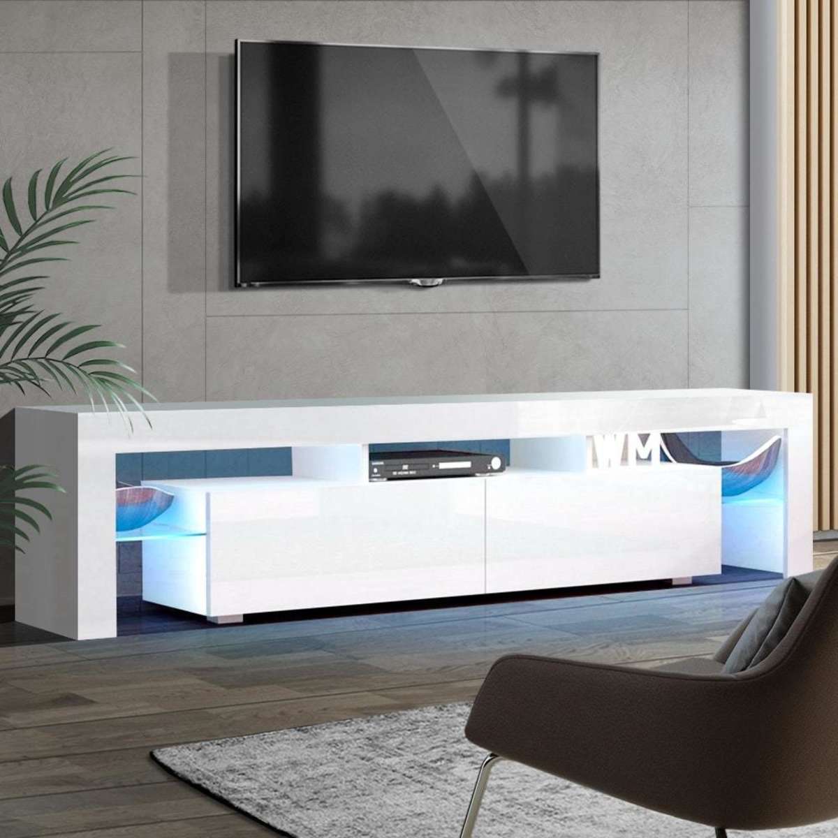 Artiss Entertainment Unit TV Cabinet LED 189cm White Elo | Woolworths