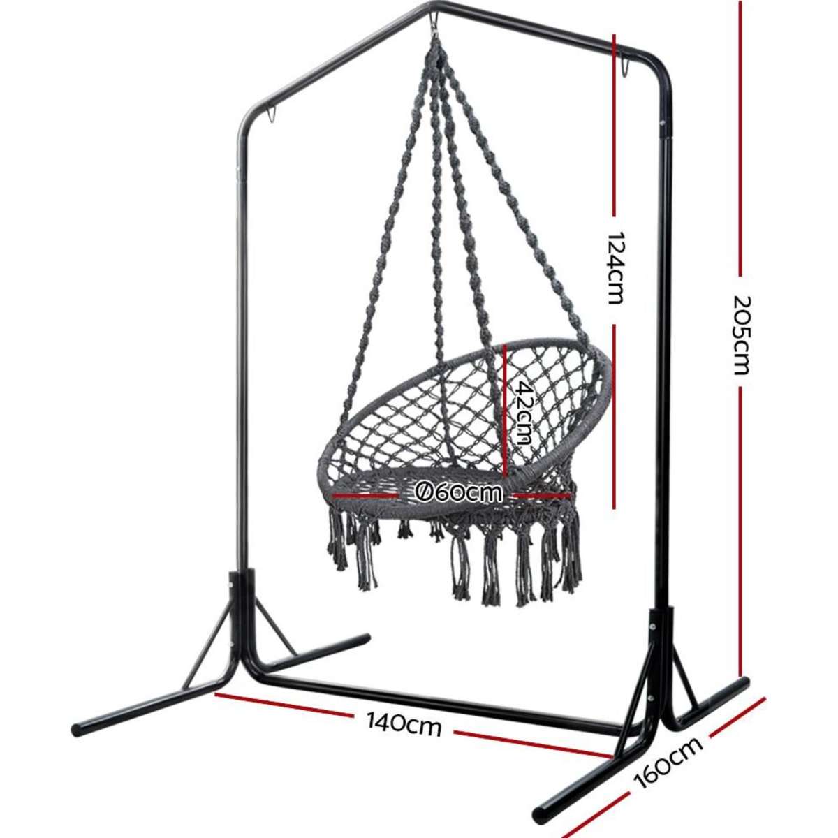 Gardeon Outdoor Hammock Chair with Stand Cotton Swing Relax Hanging 124CM Grey Woolworths