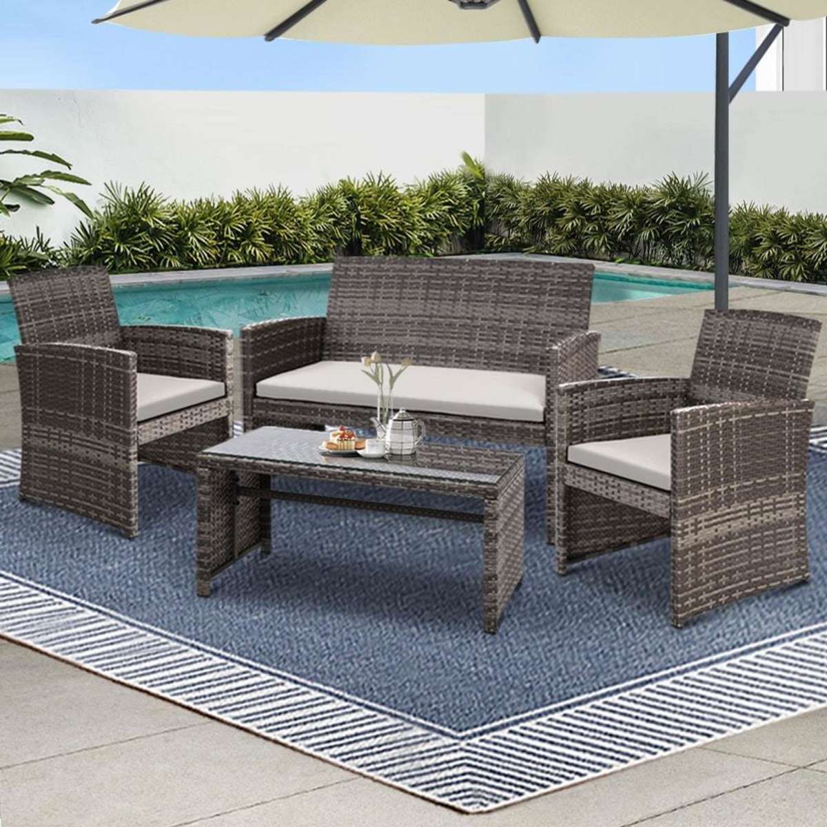 Gardeon 4 PCS Outdoor Lounge Setting Wicker Sofa Set Garden Furniture ...