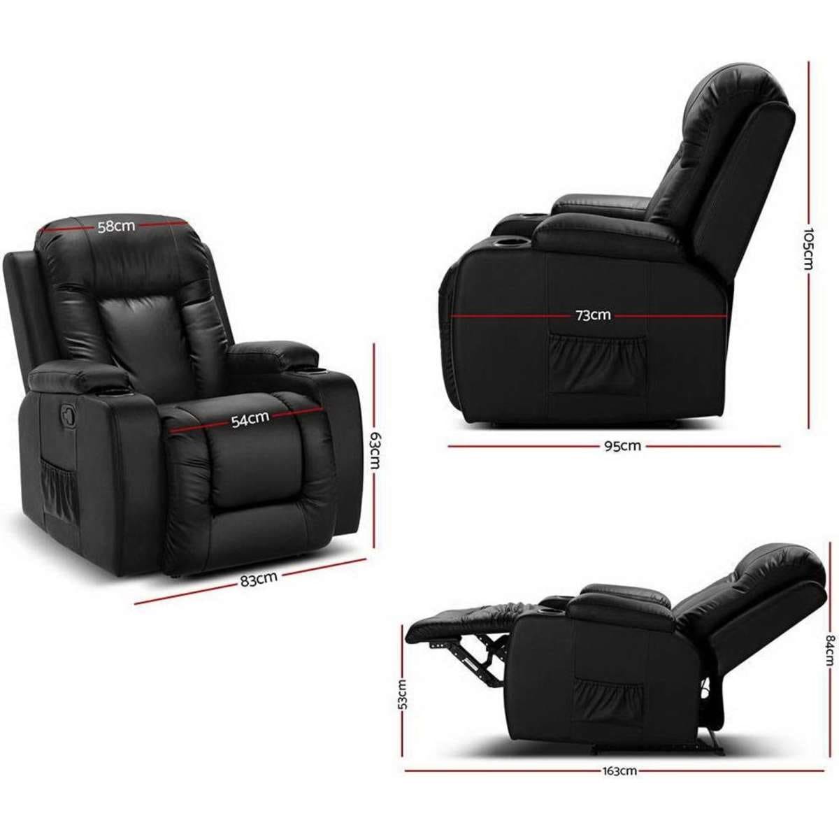 Artiss Recliner Chair Electric Heated Massage Chairs Faux Leather Cabin