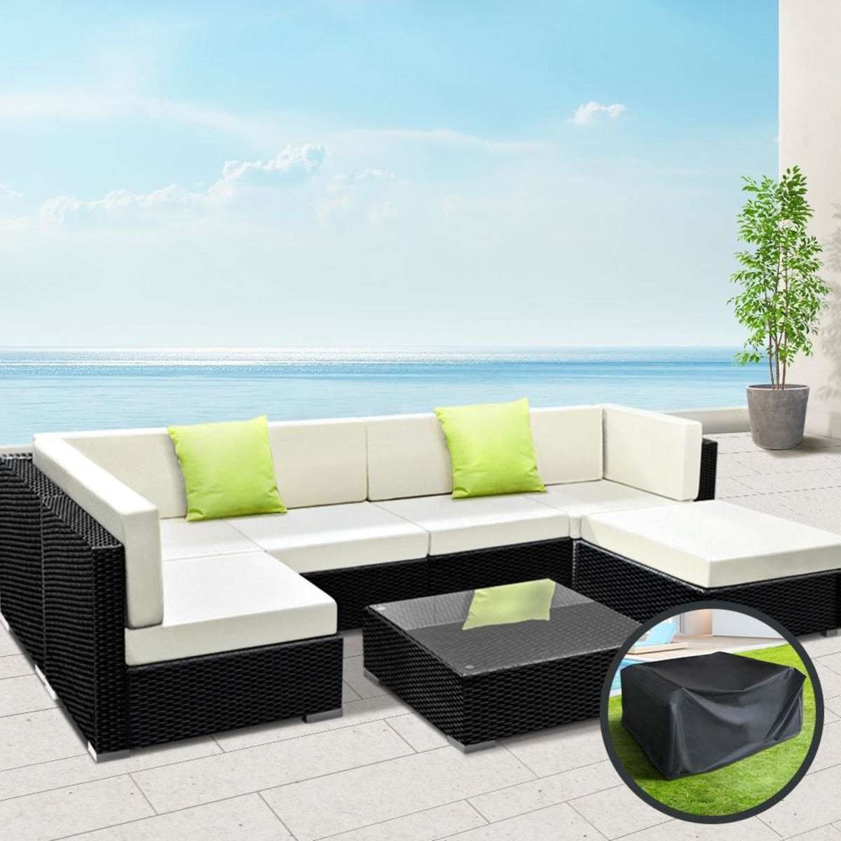 Gardeon 7Piece Outdoor Sofa Set Wicker Couch Lounge Setting Cover