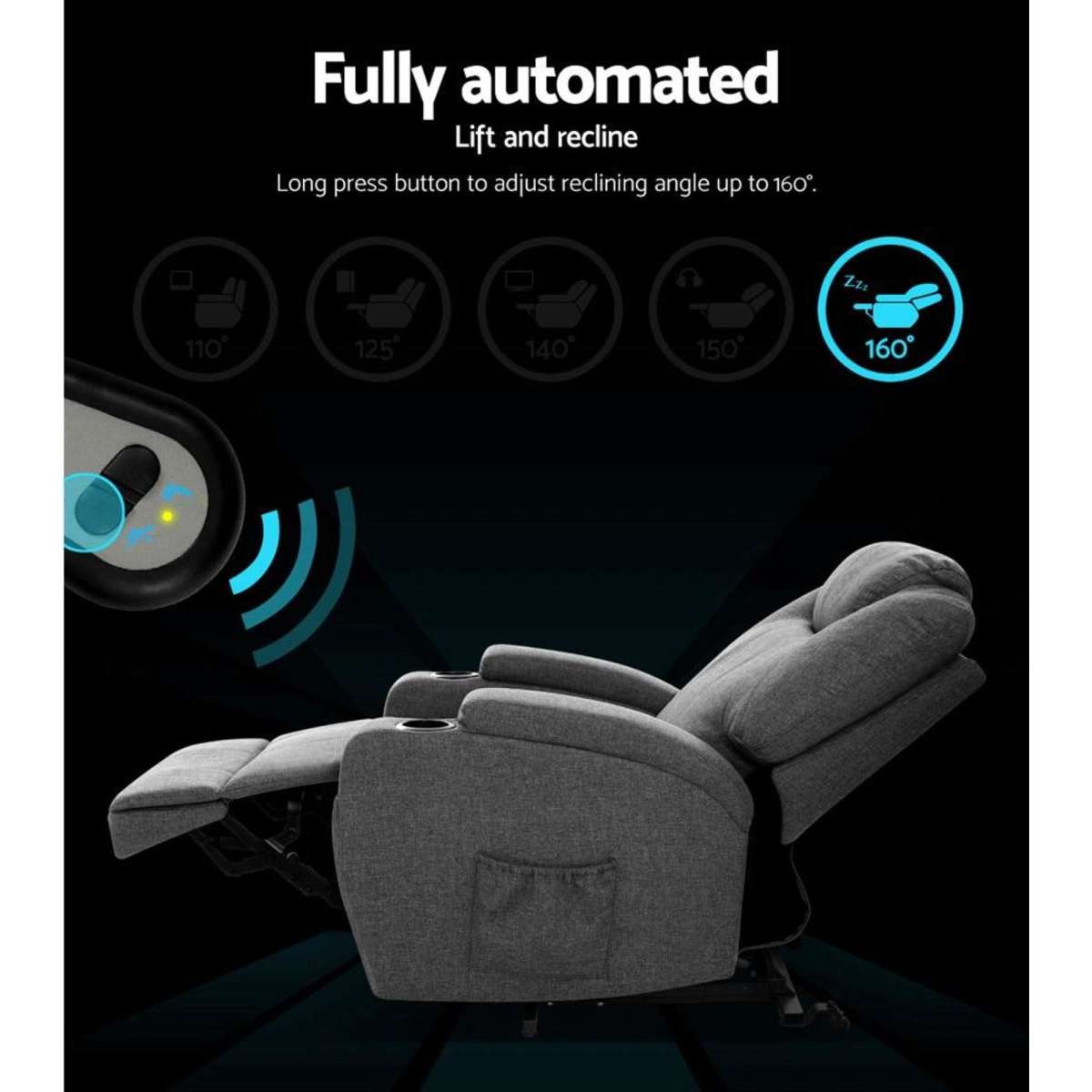 Artiss Recliner Chair Lift Assist Heated Massage Chair Velvet Milio Woolworths