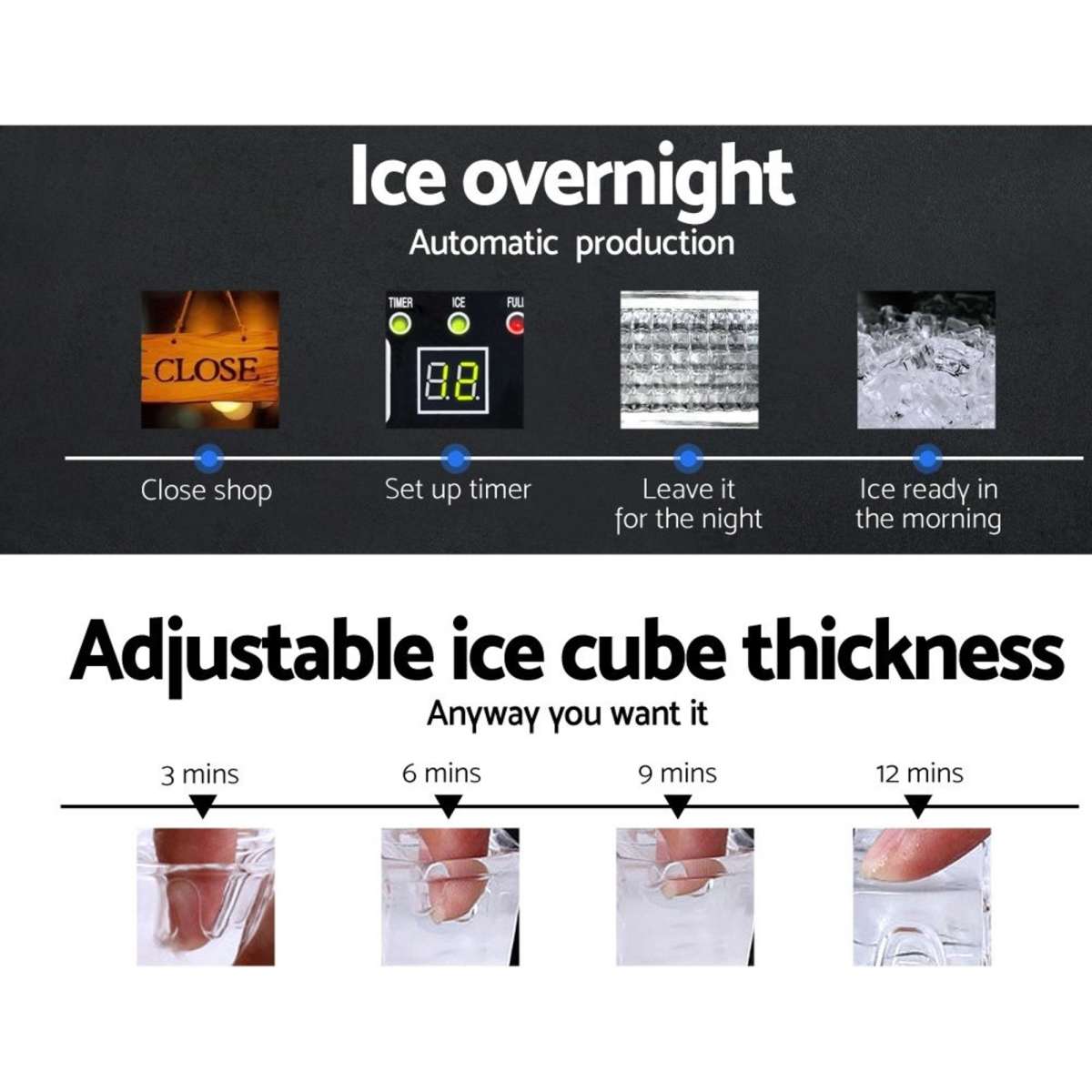 Devanti Commercial Ice Maker Machine Portable Ice Cube Tray Stainless