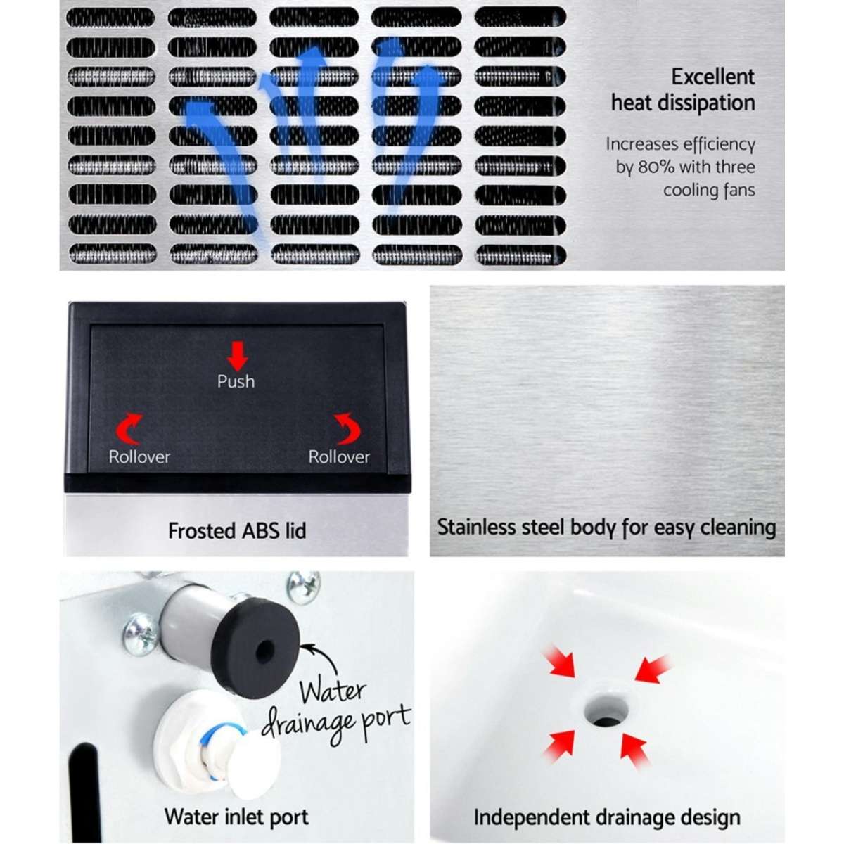 Devanti Commercial Ice Maker Machine Portable Ice Cube Tray Stainless