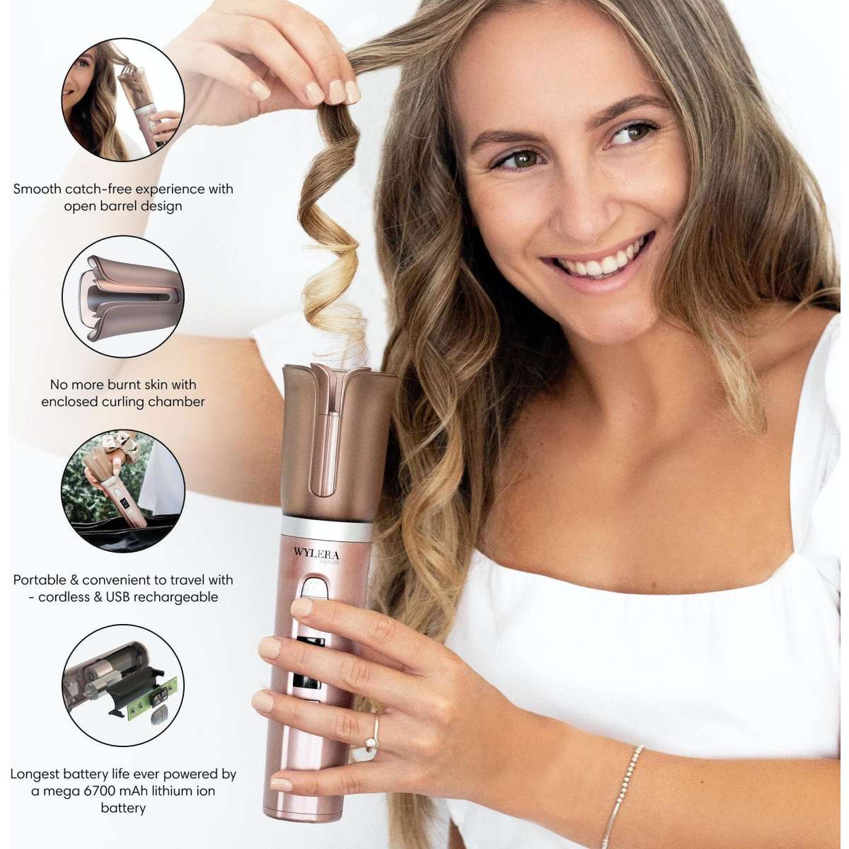 Wylera Hair Cordless Automatic Curler Dreamwave Ultra Rose Gold