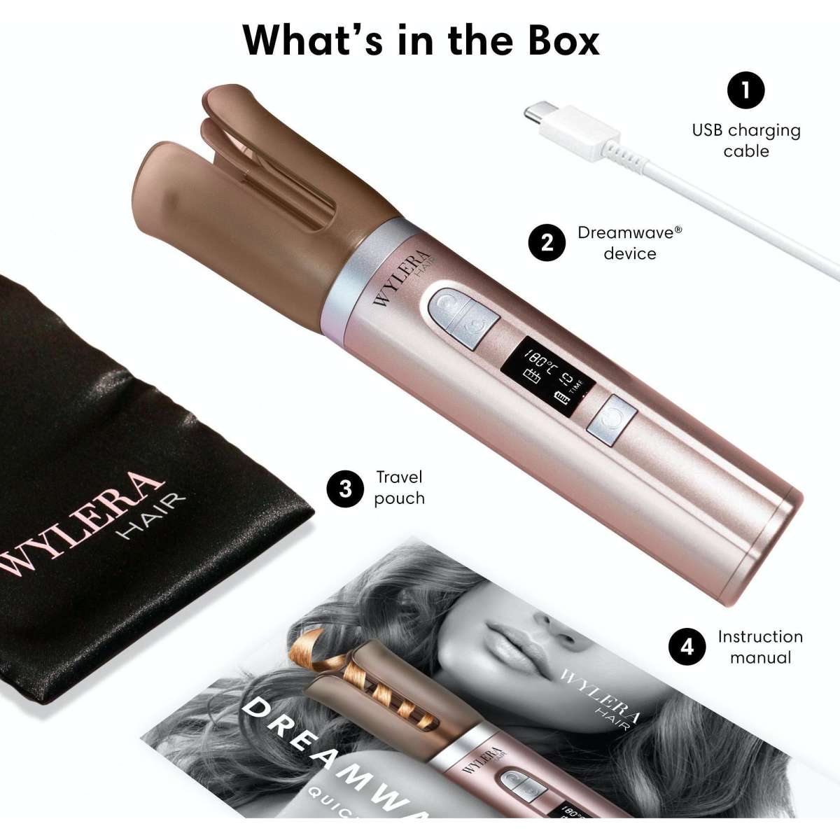 Wylera Hair Cordless Automatic Curler Dreamwave Ultra Rose Gold