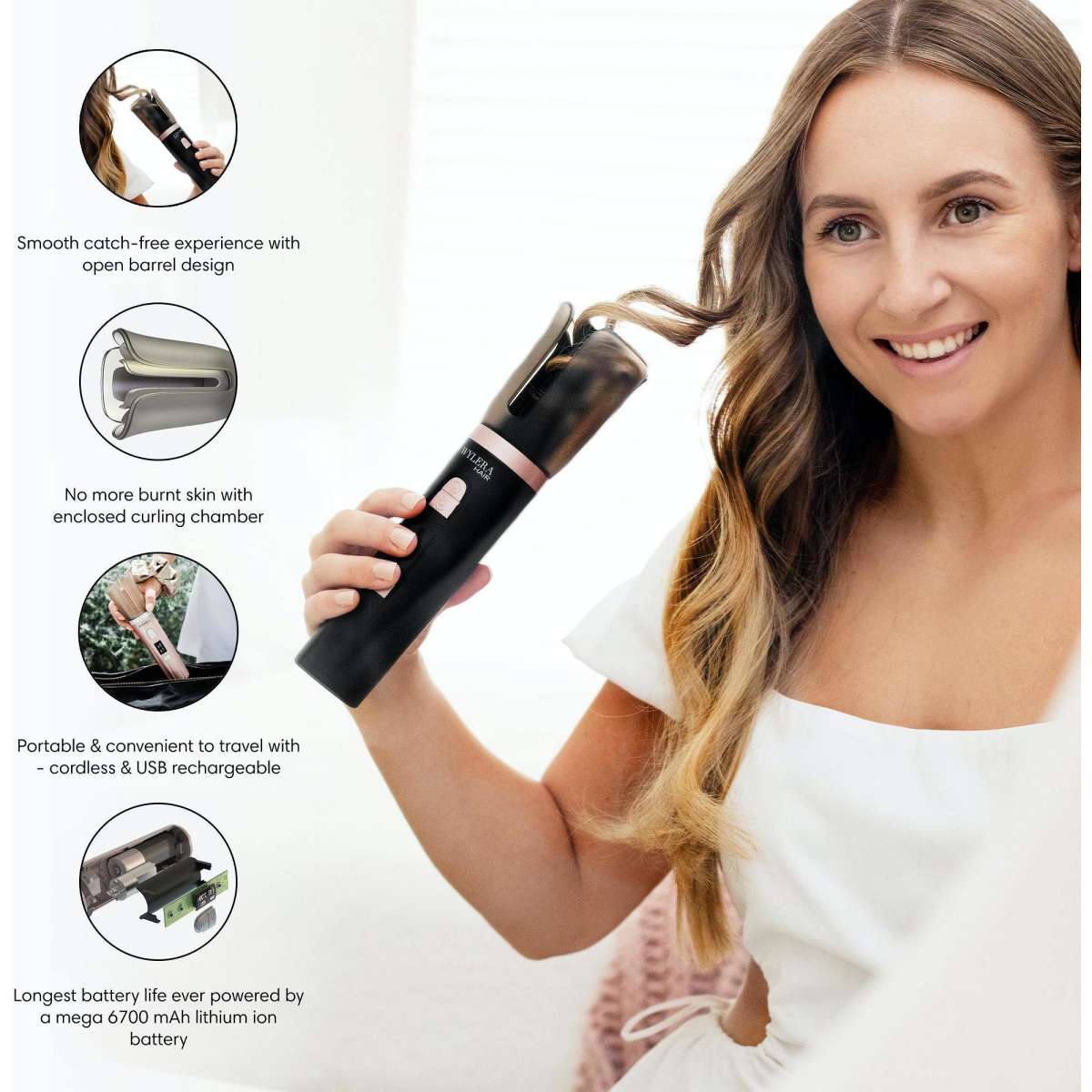 Wylera Hair Cordless Automatic Curler Dreamwave Ultra Raven Woolworths