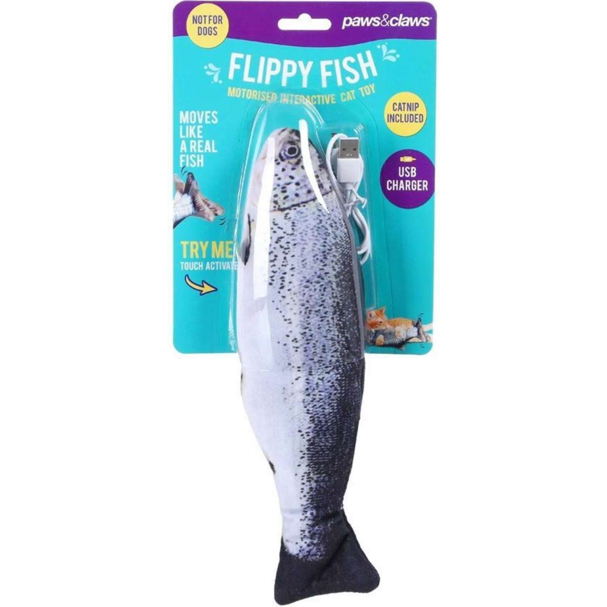 Paws And Claws Flippy Fish Cat Toy 30x12cm 2PK Woolworths