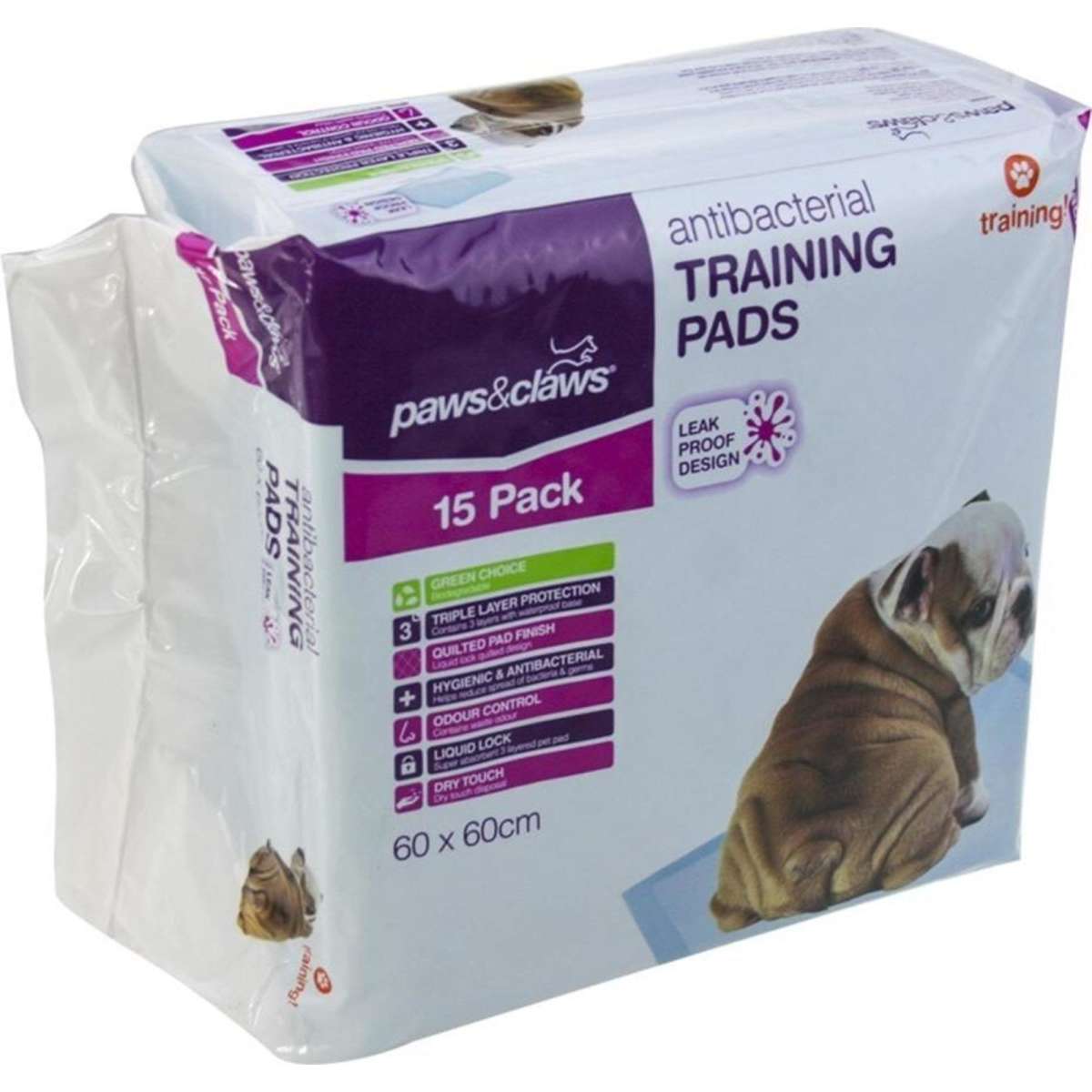 Paws And Claws Anti bacterial Pet/Dog Training Pads 15PK 60x60cm Woolworths