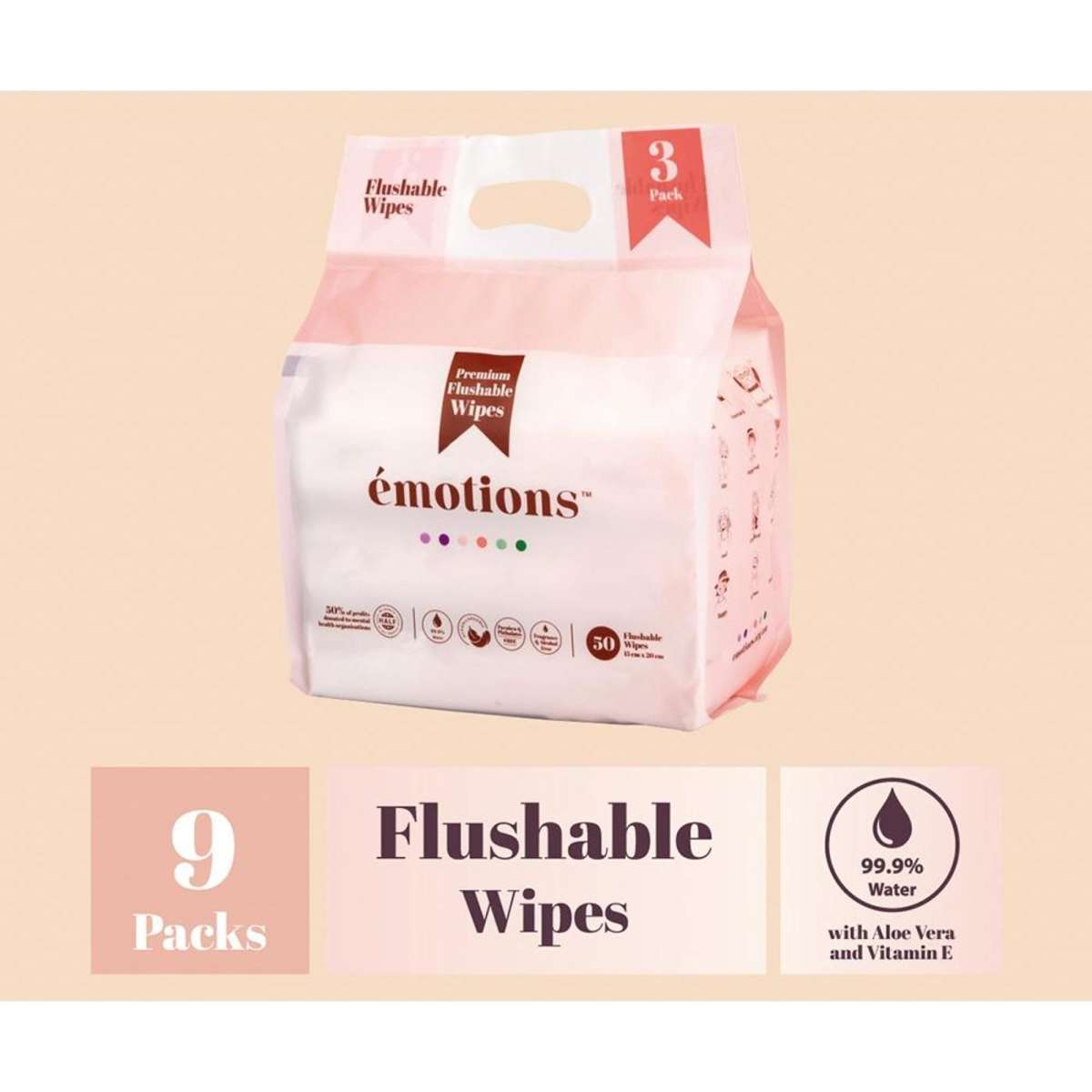 Emotions Flushable Toilet Wet Wipes 15x20cm 9PK 50pc Woolworths