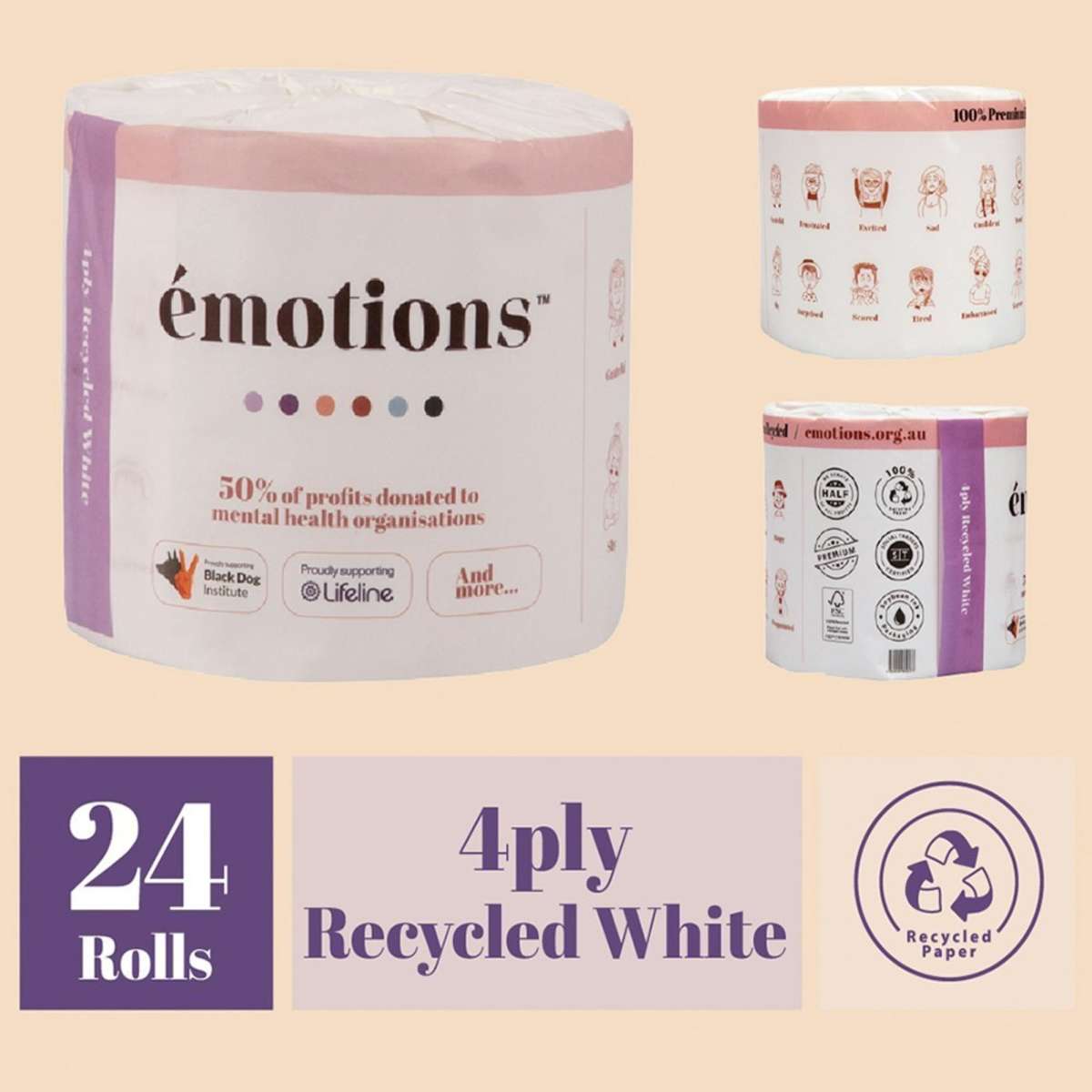 Emotions Premium 100 Recycled Toilet Paper 4ply 24PK Woolworths