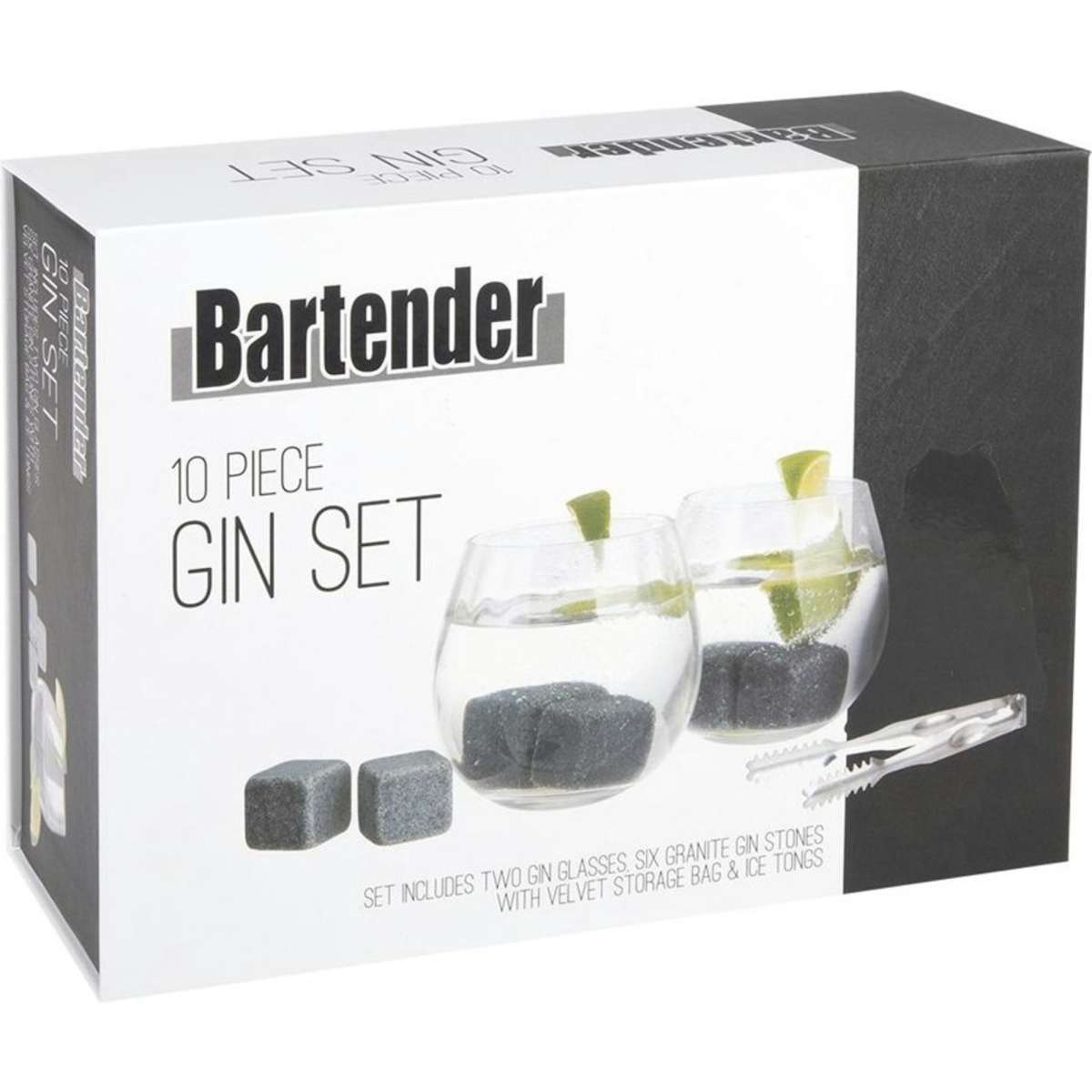 Bartender Gin Glasses/Stones/Storage Bag/Tongs Set 10pc Woolworths