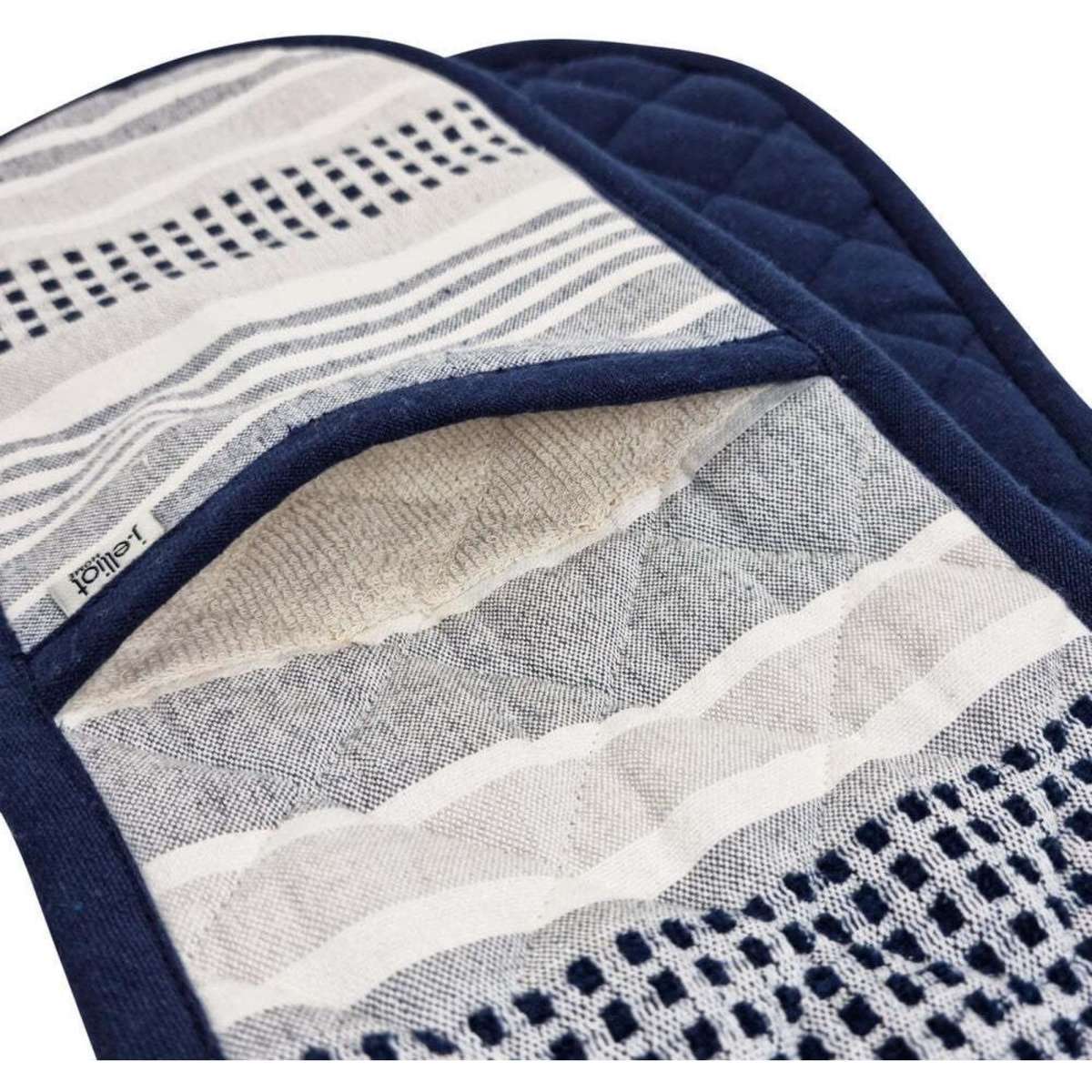J. Elliot Patrick Double Glove Oven Mitt Navy/Grey 17x82cm Woolworths