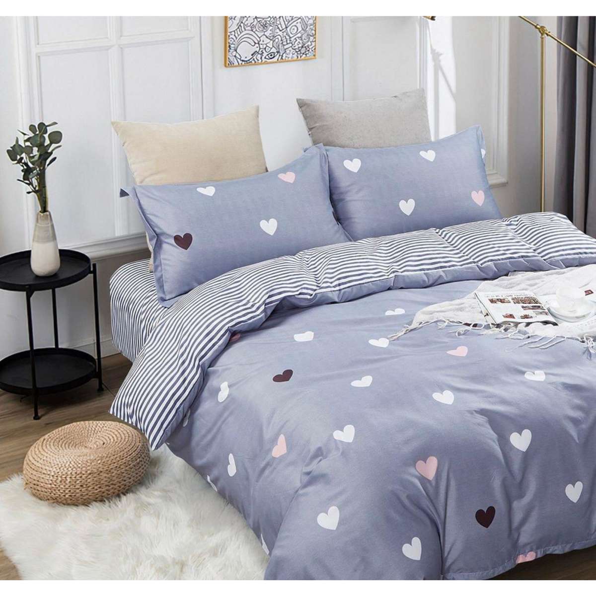 Fabric Fantastic Love Heart Queen Size Quilt/Doona/Duvet Cover Set
