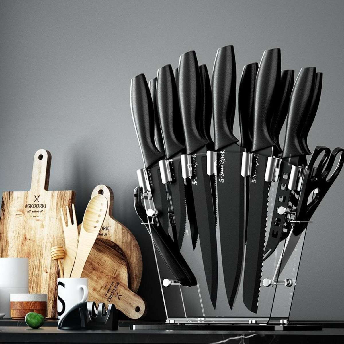 5Star Chef 17PCS Kitchen Knife Set w/ Block Stainless Steel Nonstick