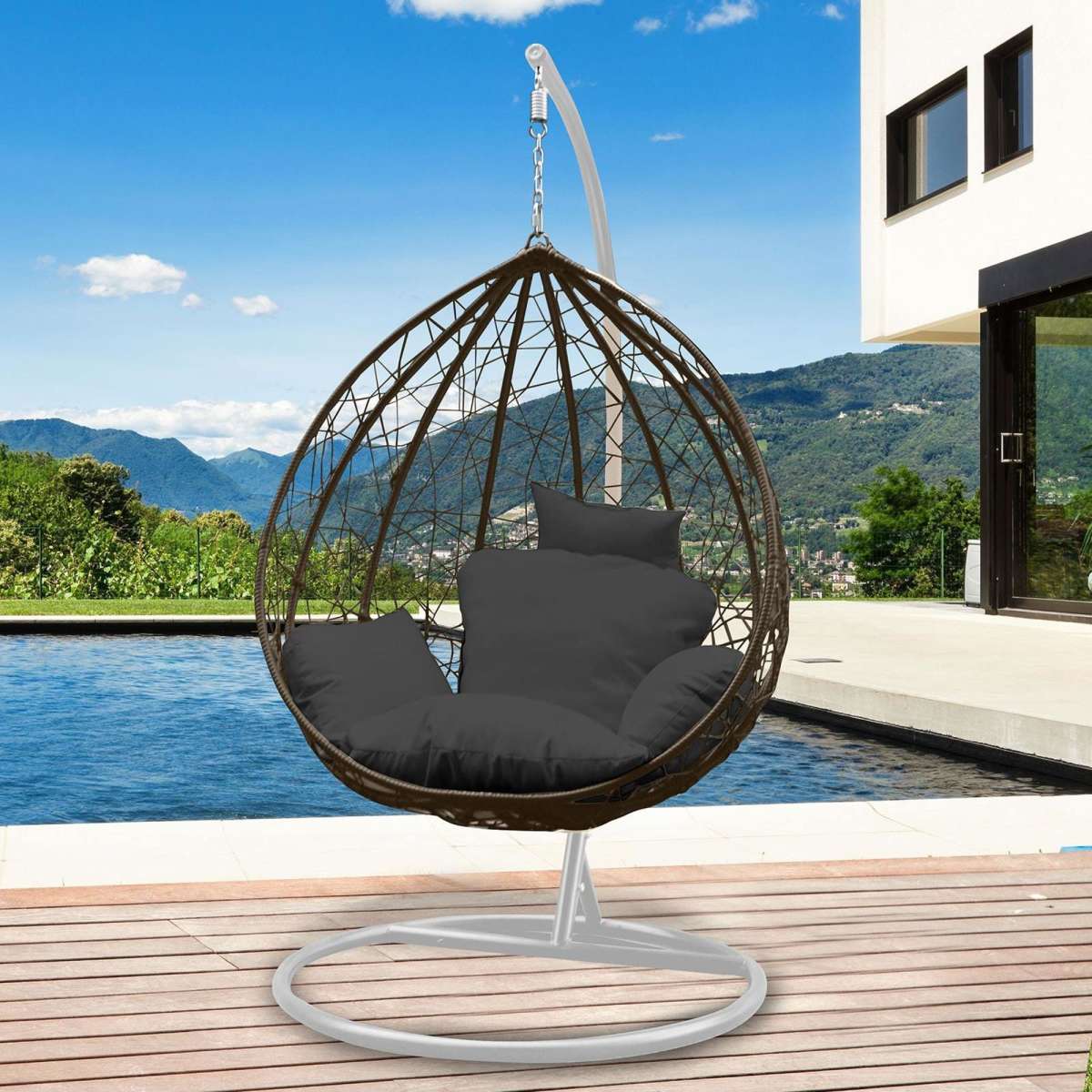 Arcadia Furniture Rocking Egg Chair Outdoor Rattan Oatmeal Grey