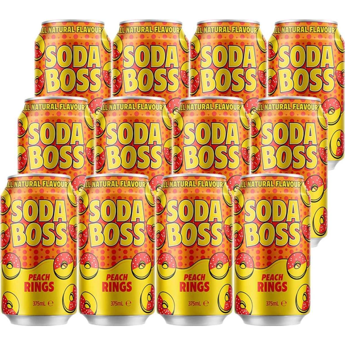 Soda Boss 375Ml Cans Peach Rings 12Pk | Woolworths