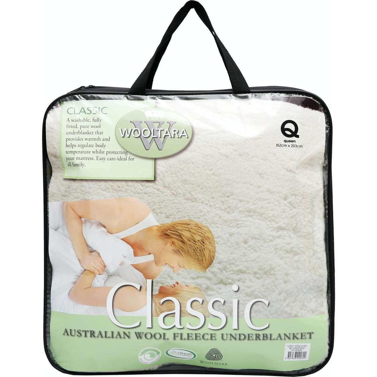 Wooltara Classic 350GSM Washable Wool Fleece Underblanket Queen Bed