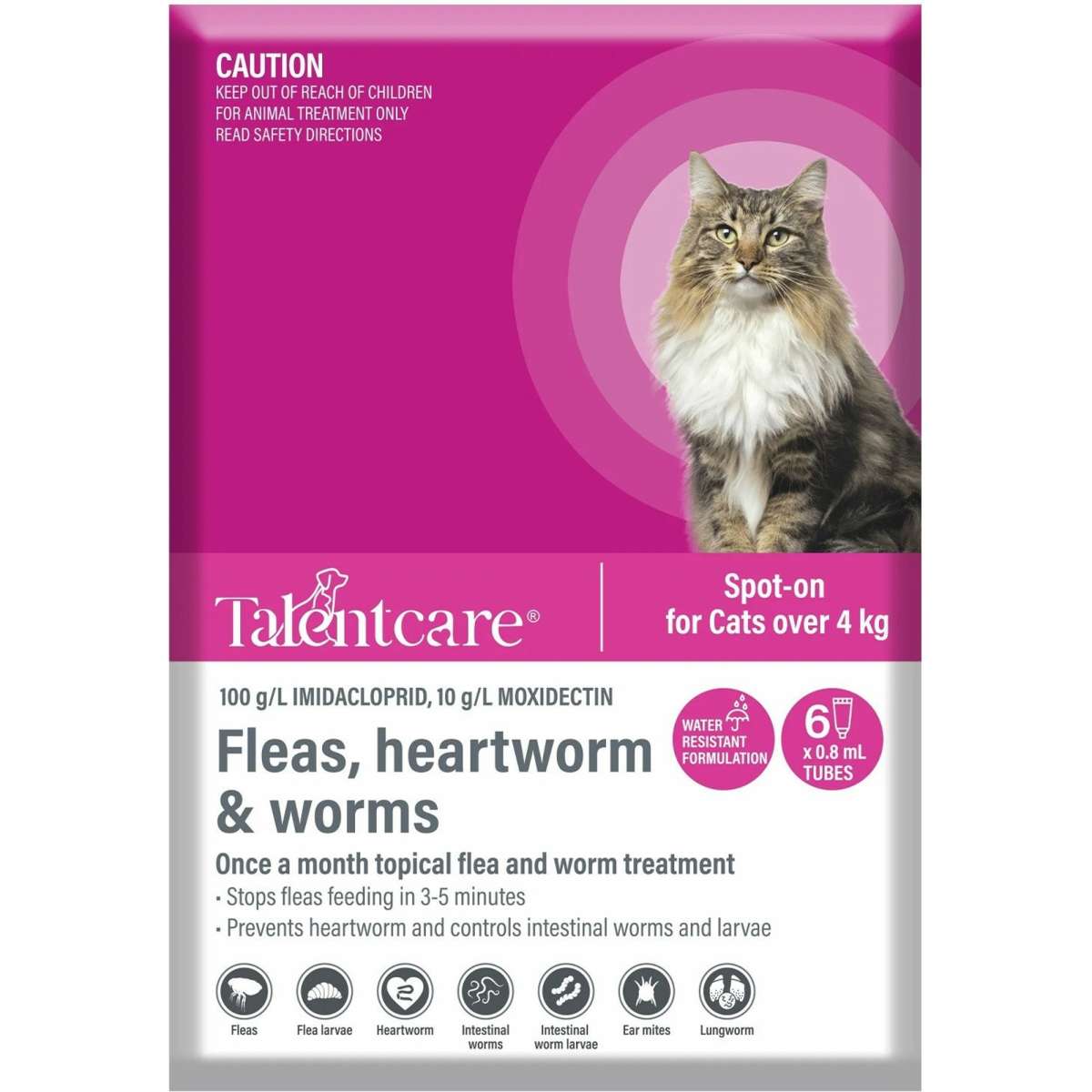 Talentcare Spot On Cat Flea & Worm Treatment For Cats Over 4kg 3 Pack