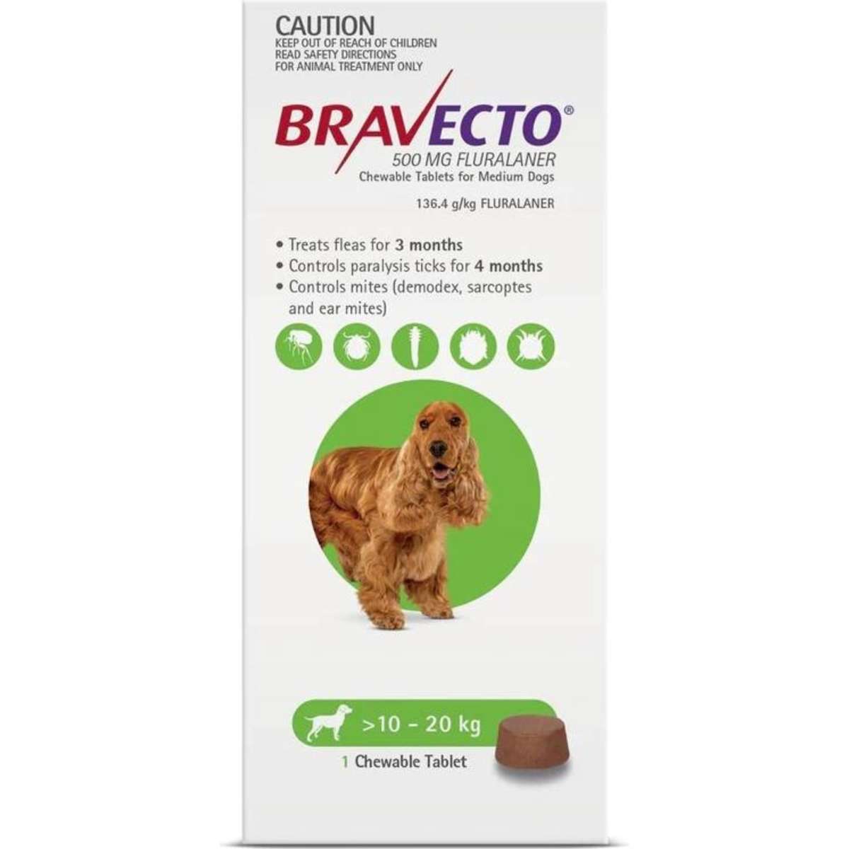 Bravecto Flea And Tick Chew For Medium Dogs 10kg20kg Green Woolworths