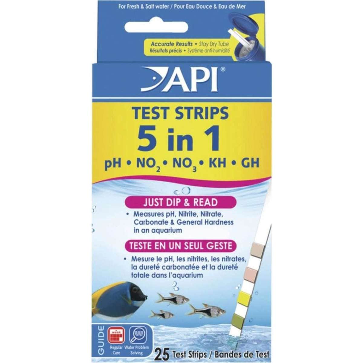 API Quick Testing Strips 5 in 1 GH, KH, PH, NO2, NO3 25 Strips