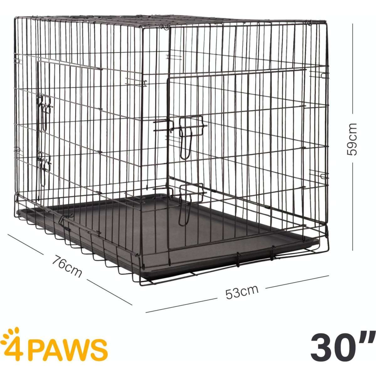 4Paws Dog Cage Pet Crate ABS Tray Foldable 30" Black Woolworths