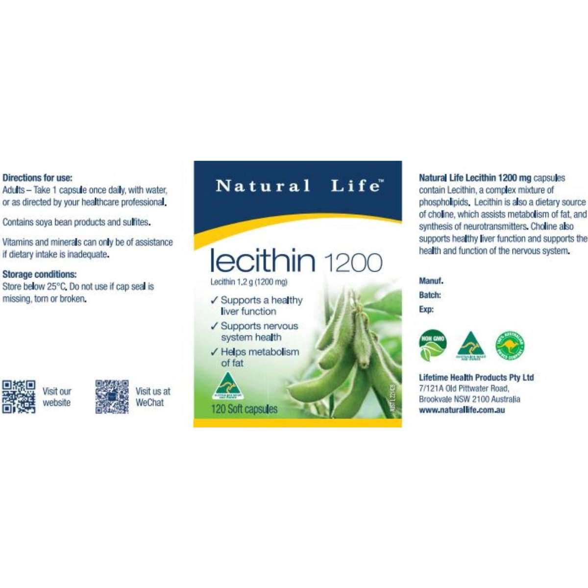 Natural Life Lecithin 1200mg 120Capsules Woolworths