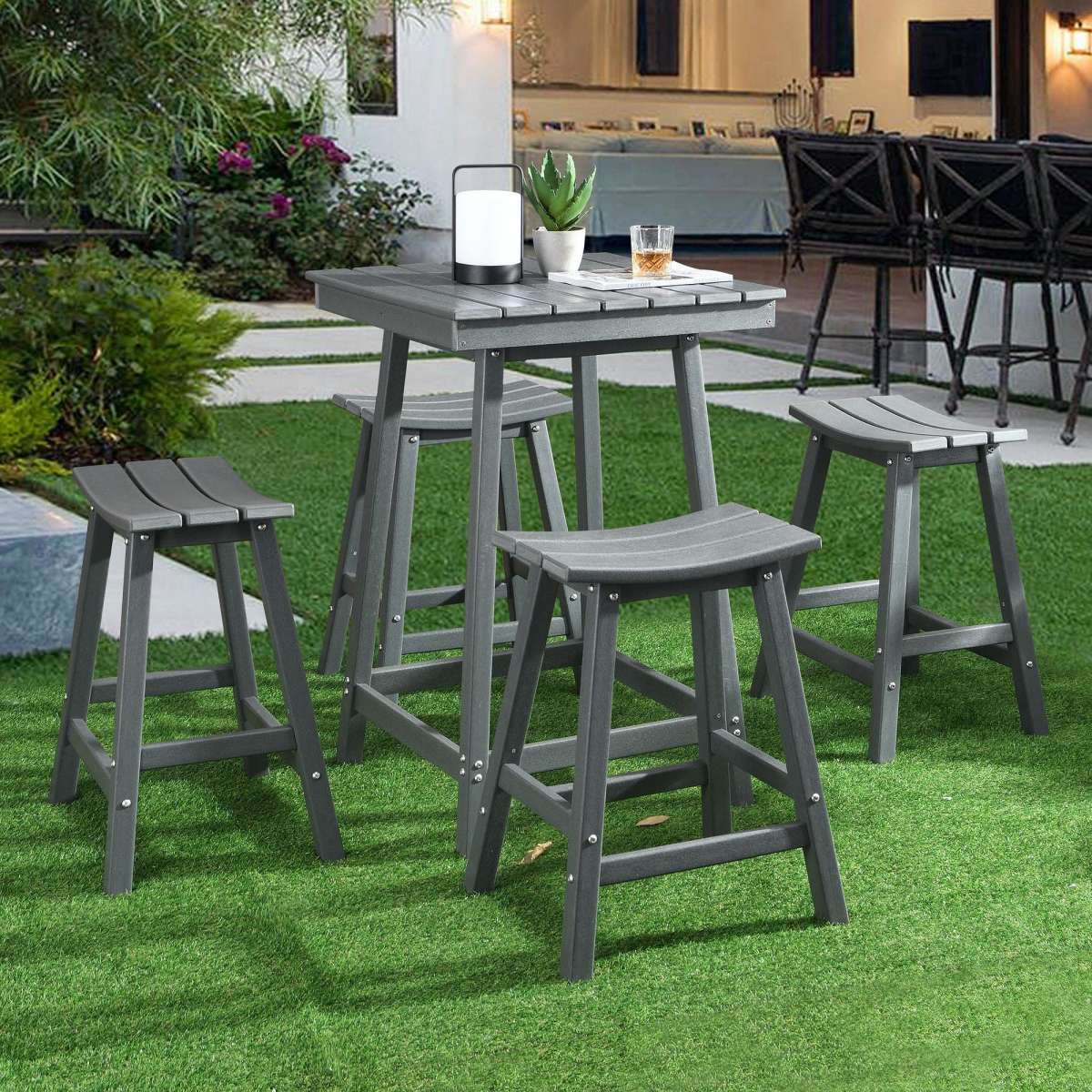 EHOMMATE HDPE Square Top Outdoor Bar Table Grey Woolworths