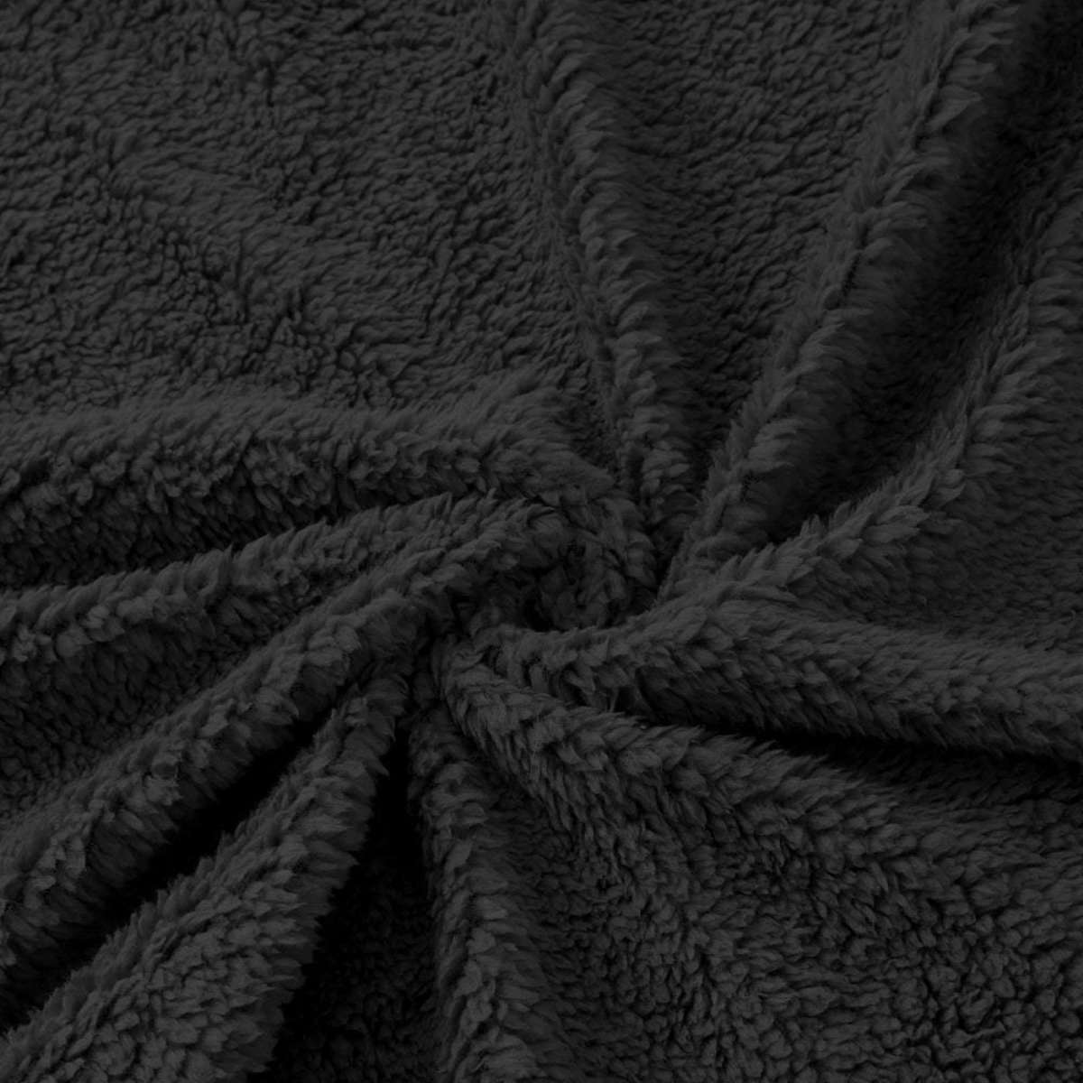 Luxor King Single Black Teddy Bear Fleece Soft Warm Flat Fitted Sheet