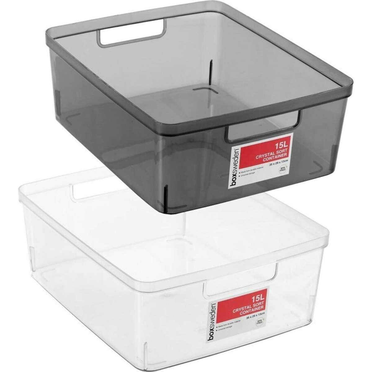 Boxsweden Crystal Sort Container 15L Assorted 35X29X13cm 2PK | Woolworths