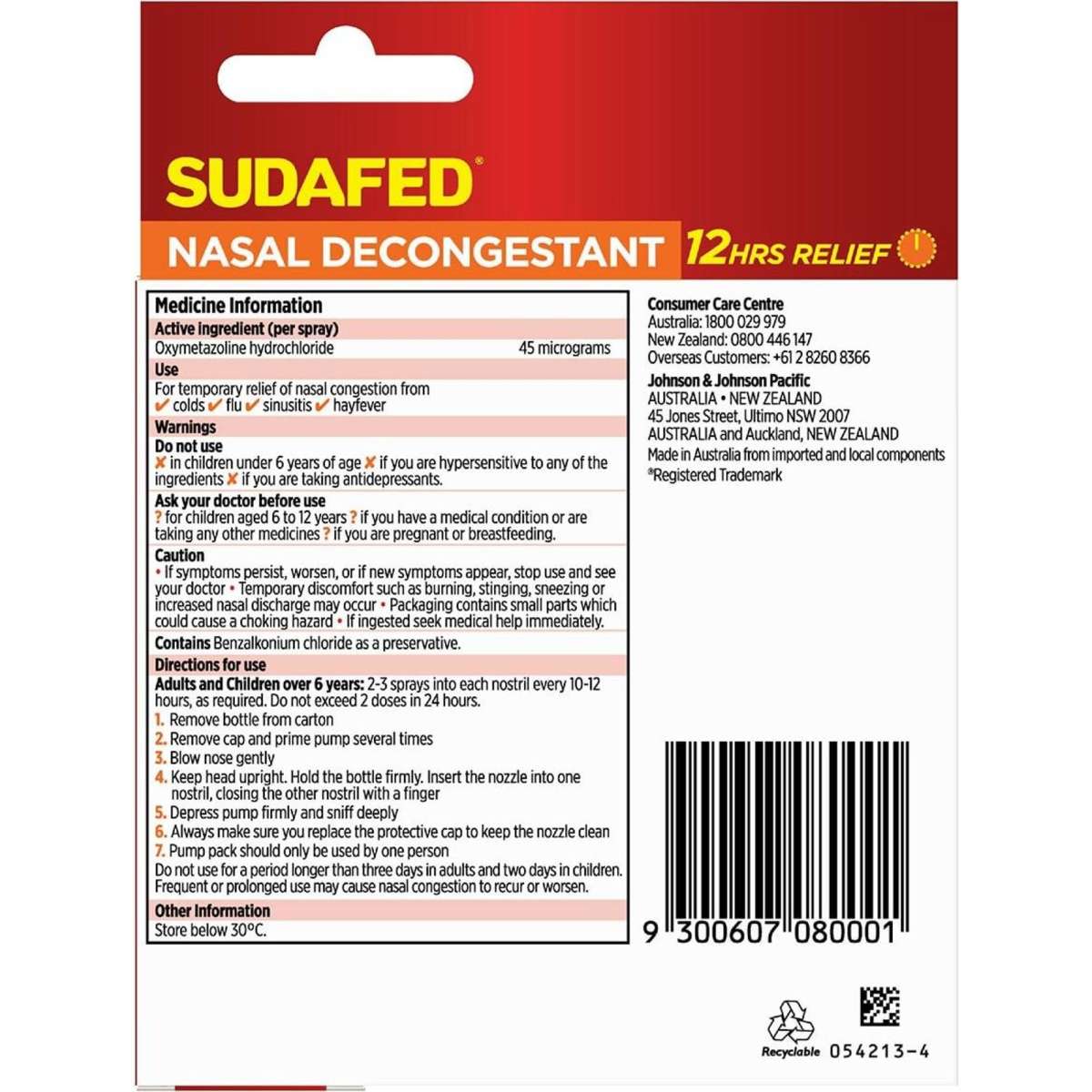 Sudafed Nasal Decongestant Spray 12 Hour Relief 20ml Woolworths