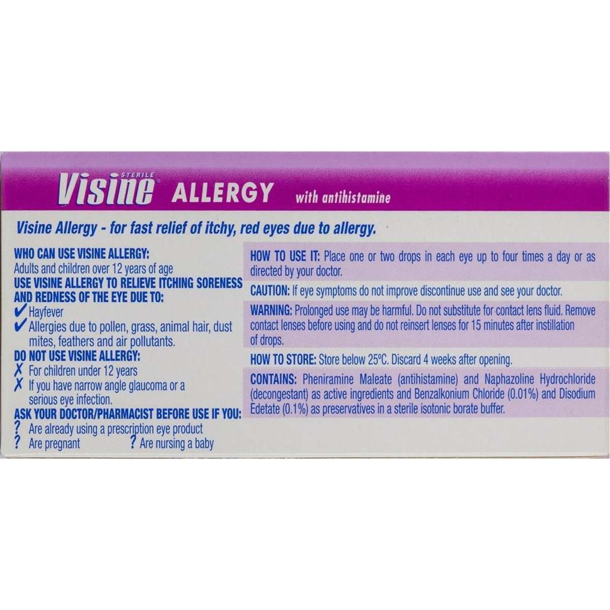 Visine Eye Drops Allergy with Antihistamine 15ml Woolworths