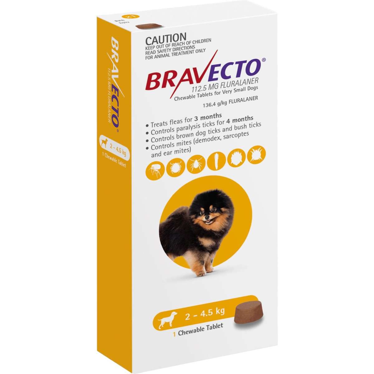 Bravecto Chew for Extra Small Dogs (Yellow) 2-4.5kg 1 chew | Woolworths