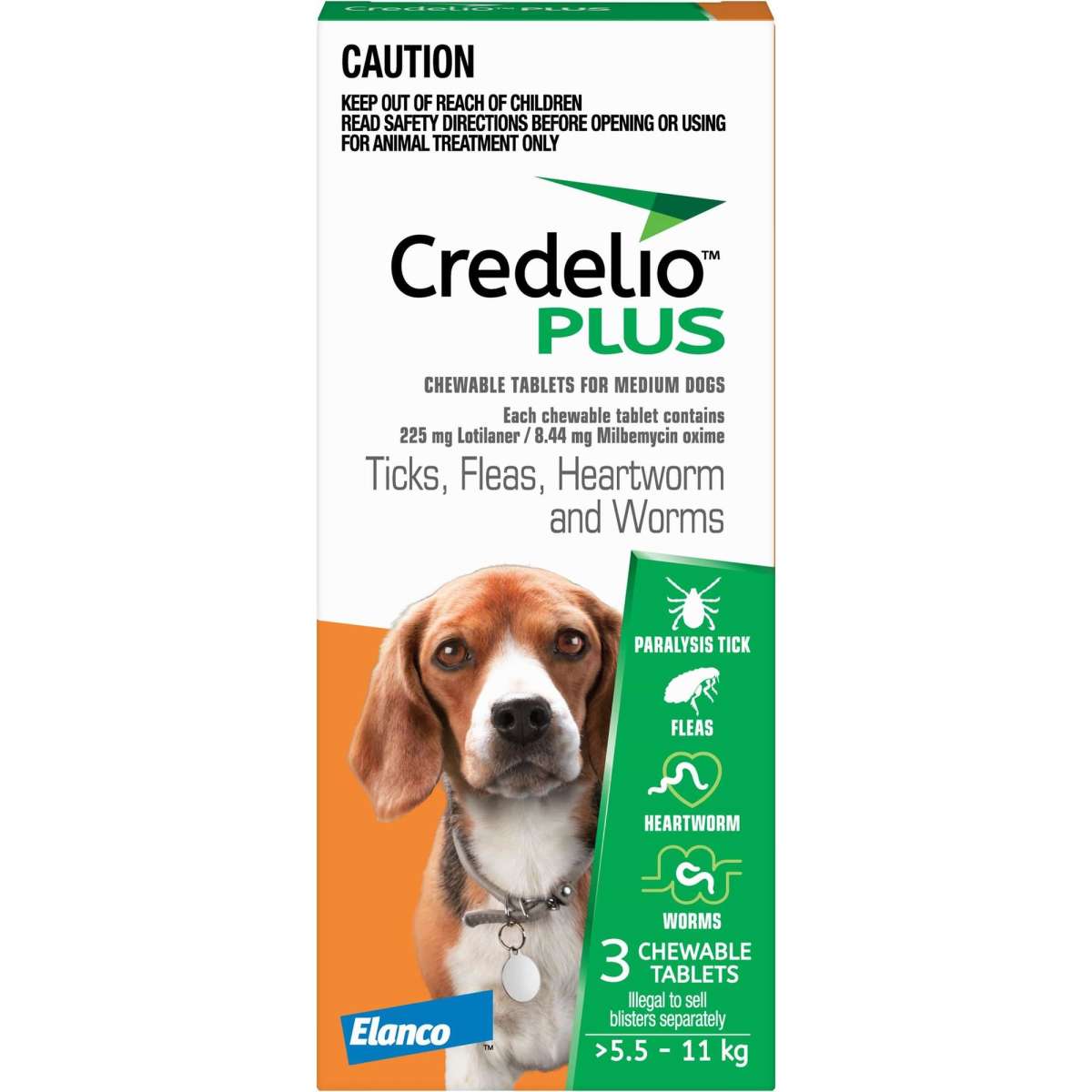 Credelio Plus Chews For Medium Dogs 5.5-11Kg (Orange) 3 Pack | Woolworths