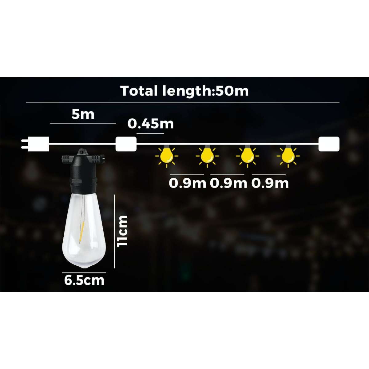Mazam 50M LED Festoon Lights String Light Waterproof Outdoor Woolworths